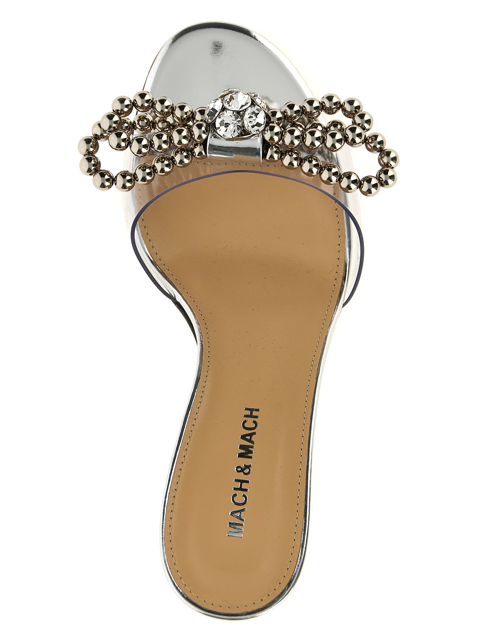 【関税込み】MACH & MACH シルバー Stud Bow ミュール MACH & MACH 100mm crystal-embellished bow-detail Sandals