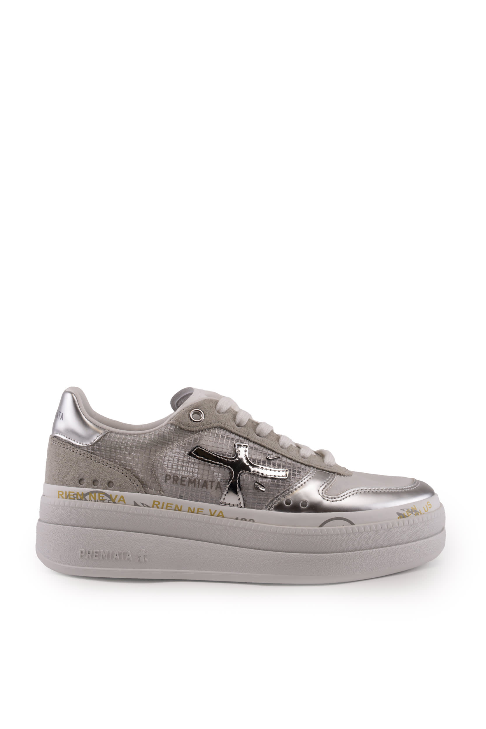 スニーカー PREMIATA Women Sneakers MICOL VAR 7446 Silver Premiata Women's Sneakers in Silver Leather and Mesh Inserts