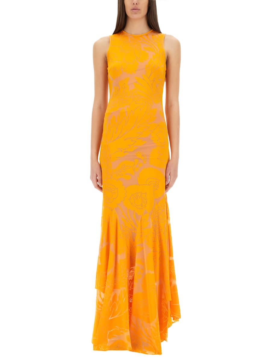 【送料&関税込】Etro Orange Long Dress With Semi-transparent Etro Orange Long Dress With Semi-transparent Design