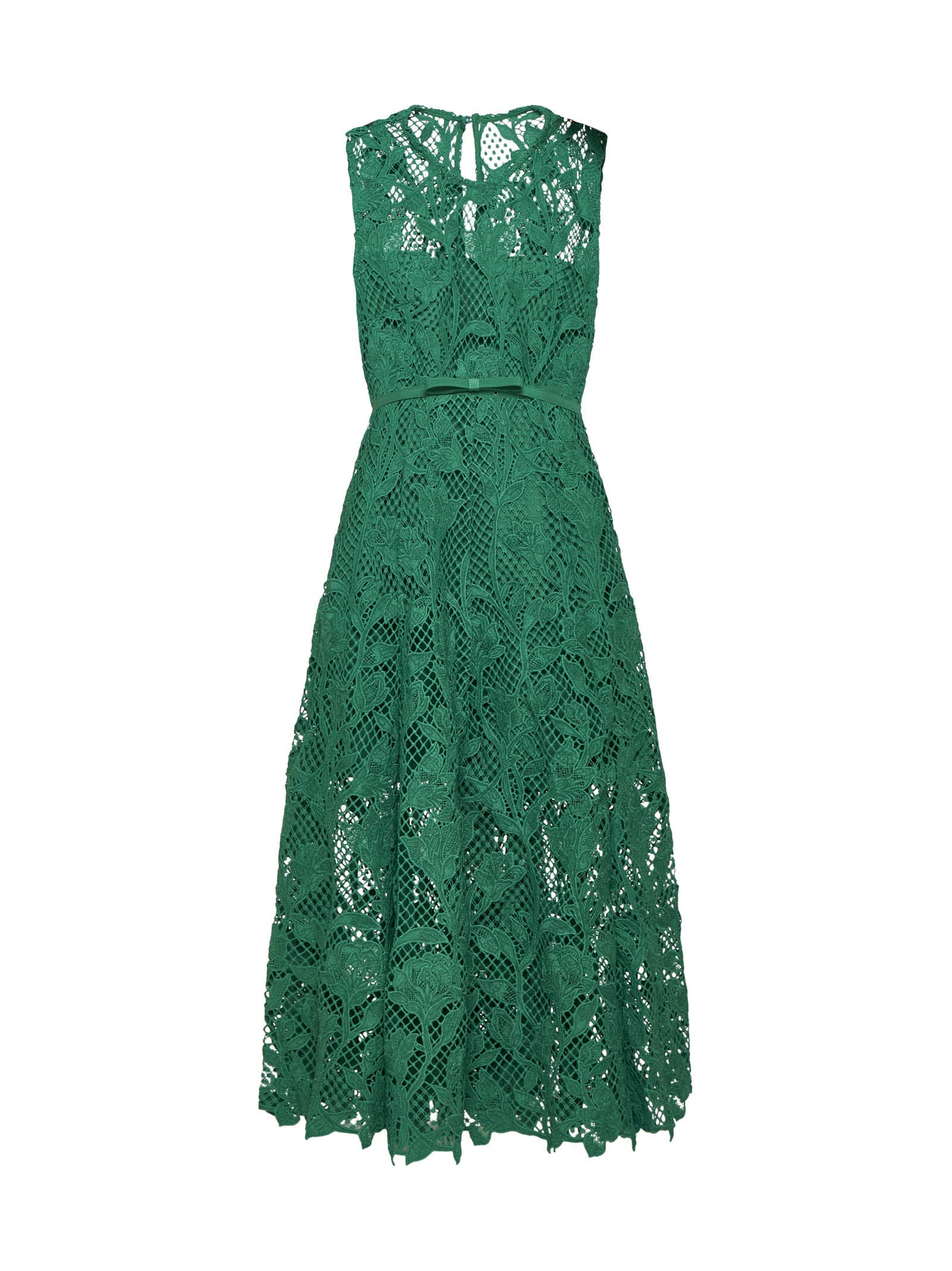 green lace sleeveless midi dress