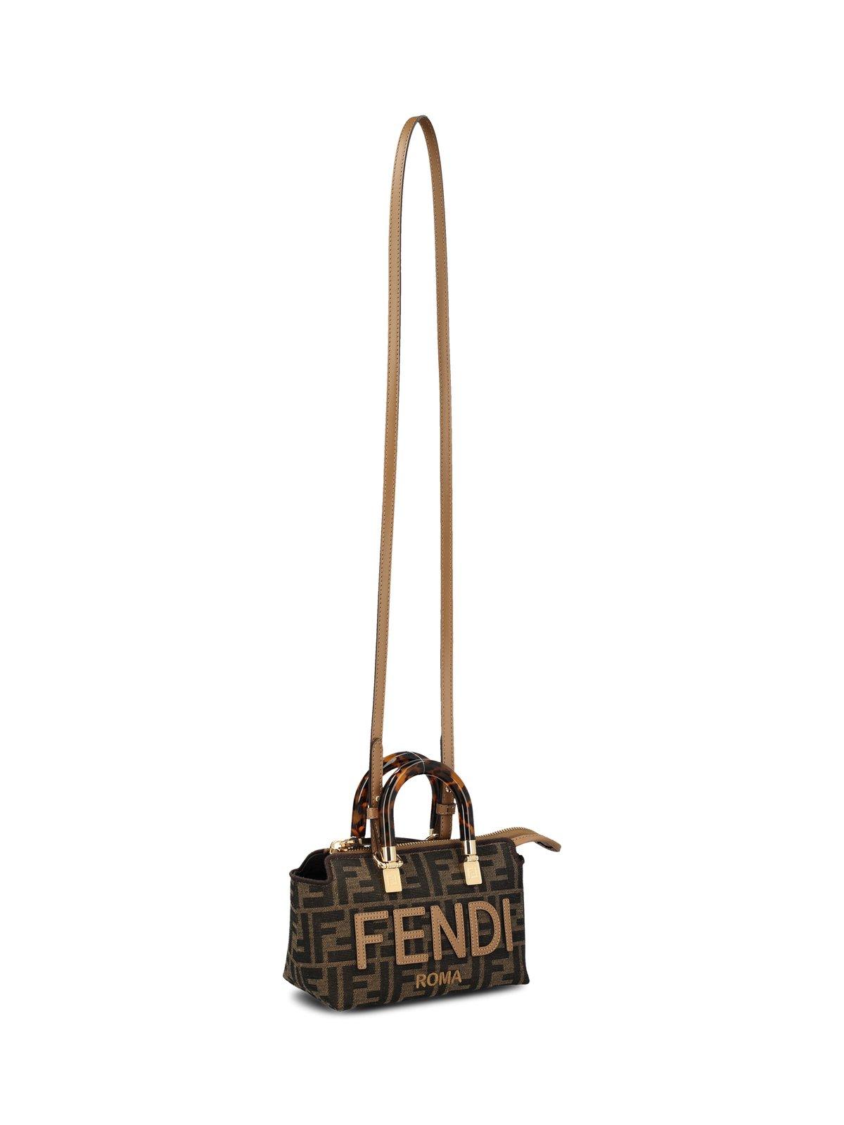 FENDI｜ (8BR793 AHW5 F1F2E) Fendi Beige FF Embossed Leather Midi Baguette Chain