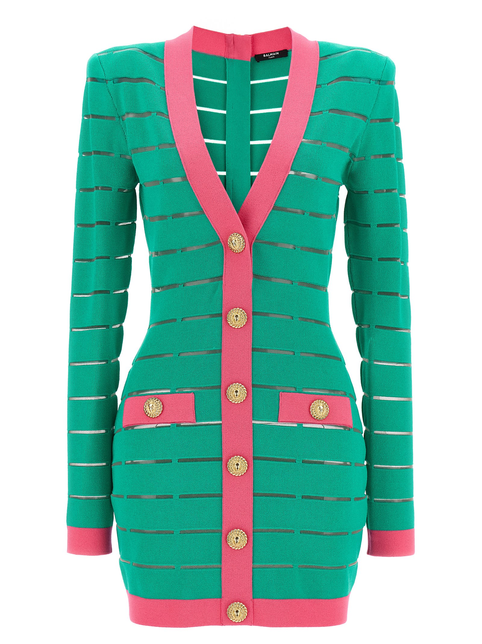 ワンピース BALMAIN Two-tone knit dress Green DF1R8053KG59 Balmain Two-tone Knit Dress | italist