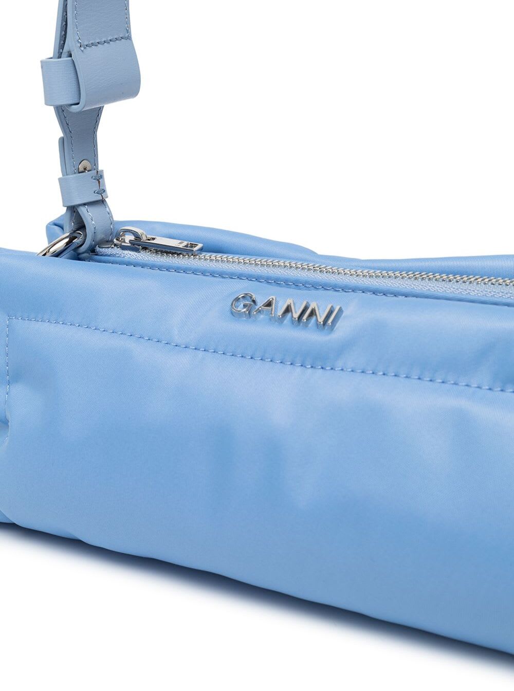 Ganni Pillow Baguette Recycled Light Blue Nylon Shoulder Bag