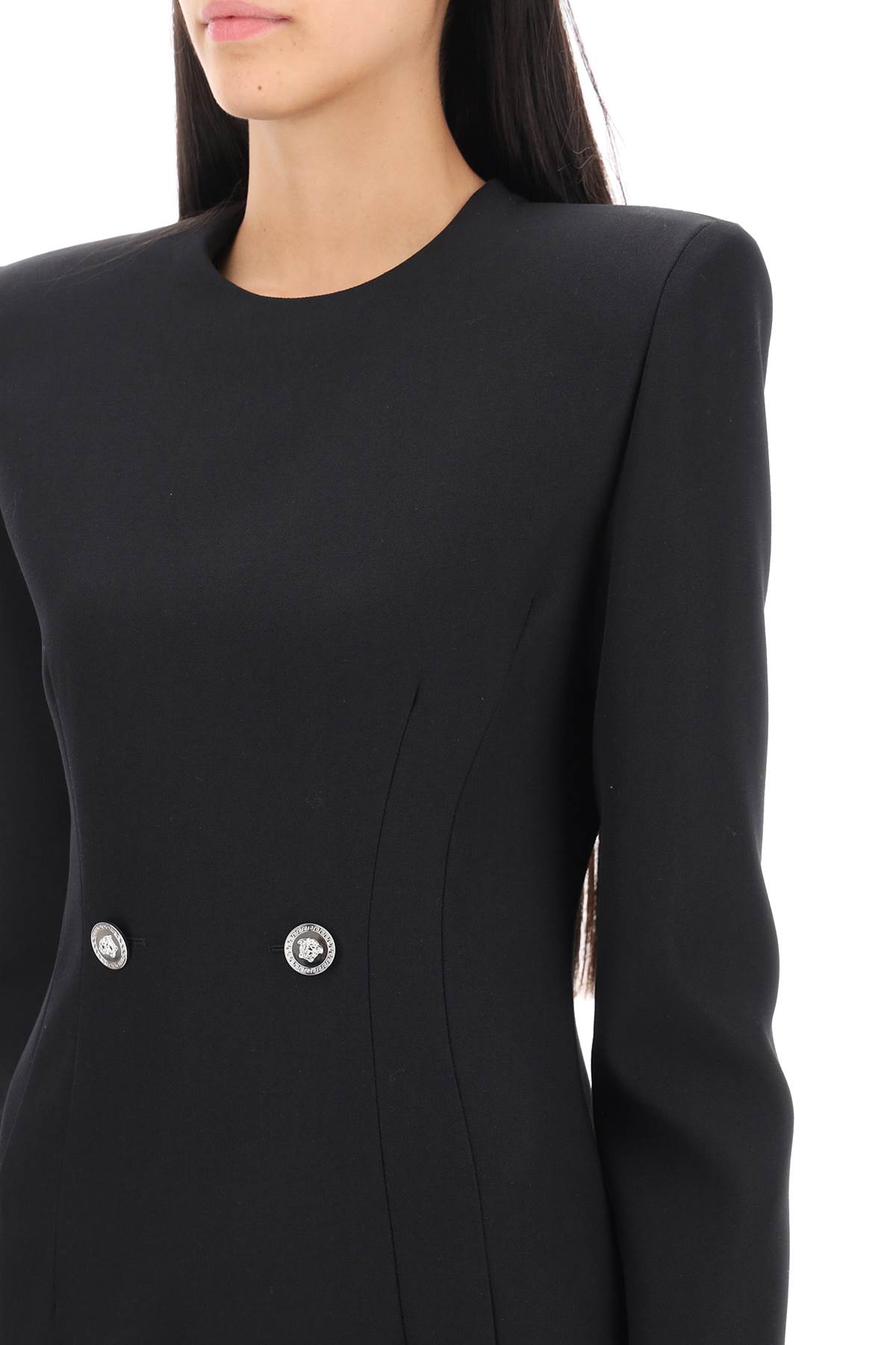 ワンピース VERSACE MINI GRAIN DE POUDRE DRESS (1012434_1A067501B000) VERSACE Double-breasted grain de poudre wool mini dress