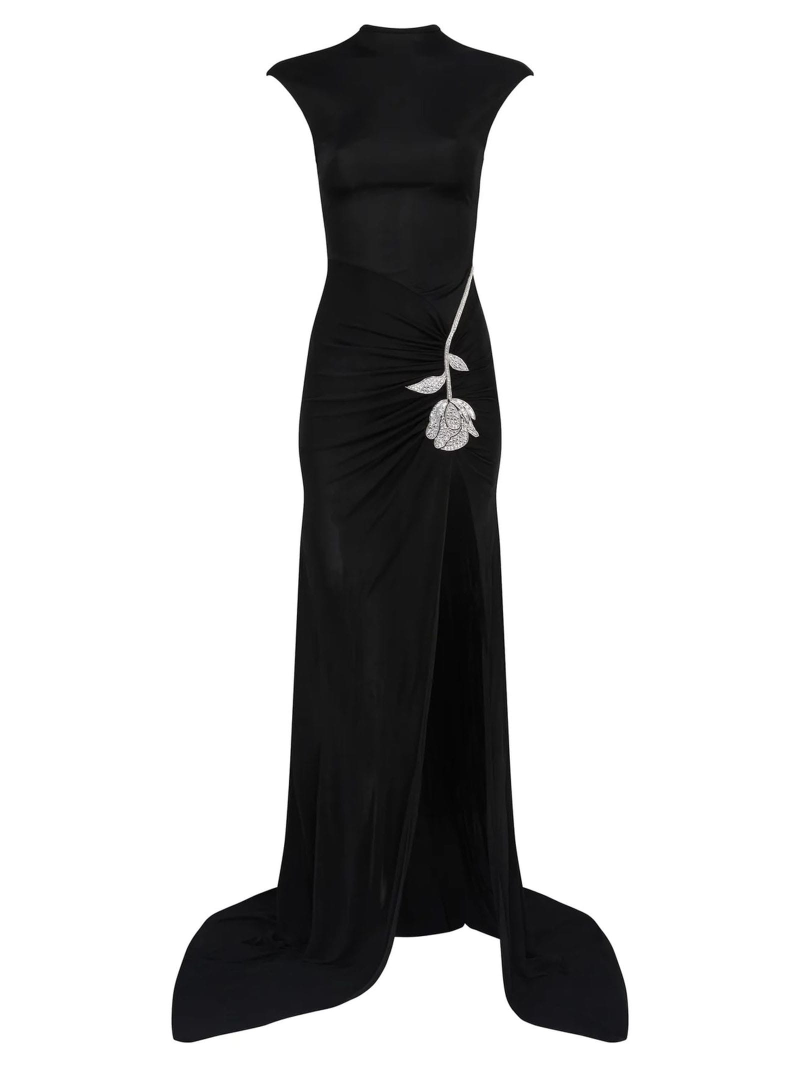 black stretch cotton jersey floor-length gown