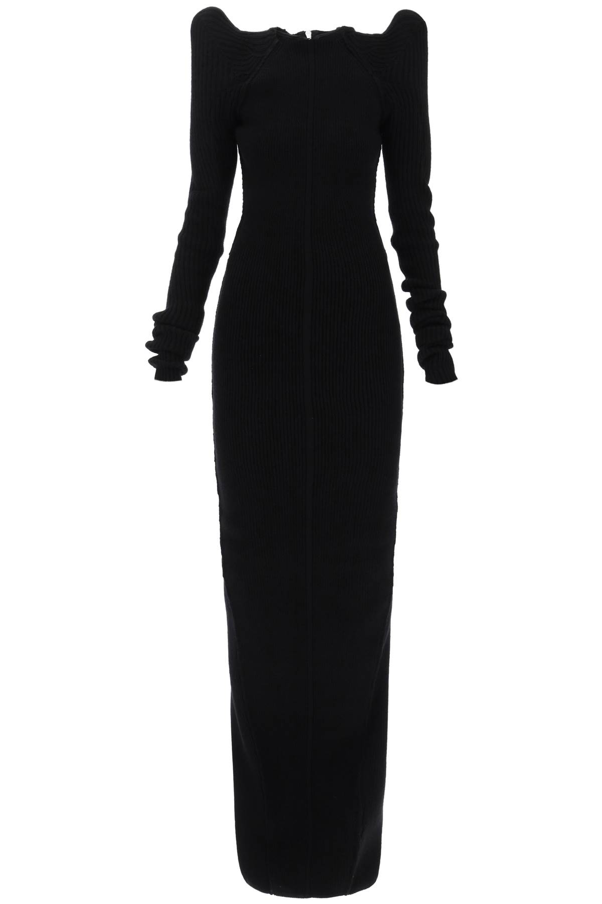 tec maxi dress with pointed shoulders