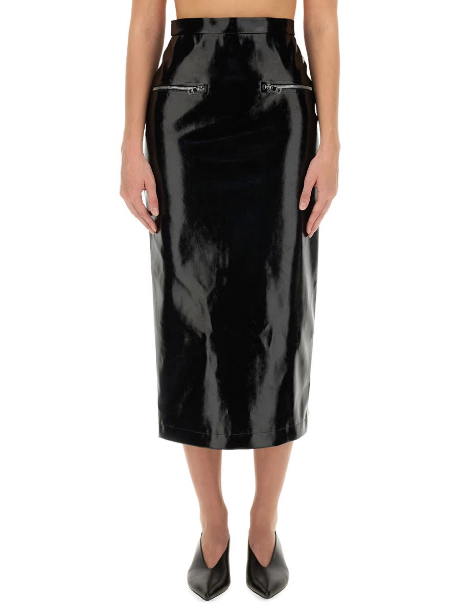 スカート MSGM FW24 MIDI SKIRT PATENT (3742MDD04247800 99) MSGM Patent Leather Midi Skirt | italist