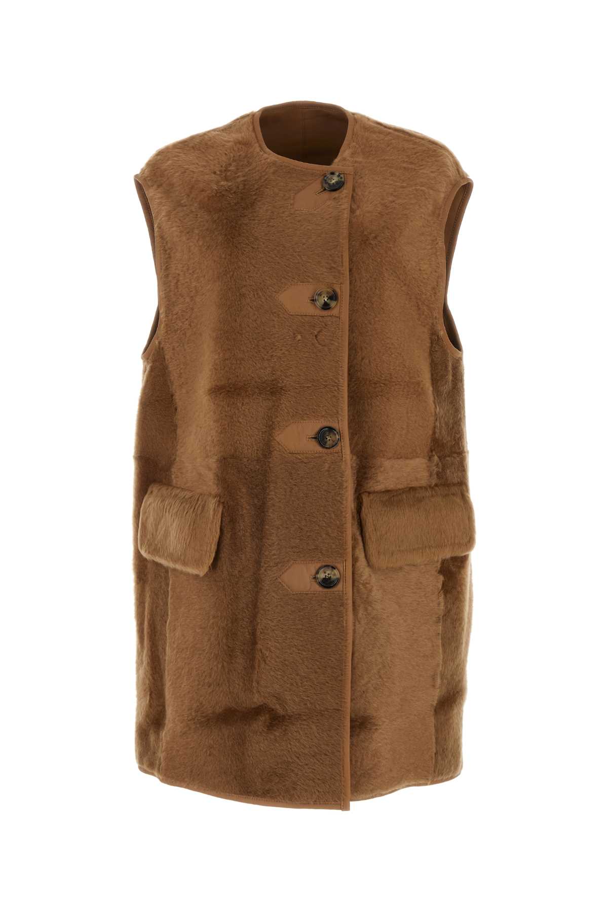 【送料&関税込】Max Mara Caramel Shearling Effige Sleeveless Max Mara Caramel Shearling Effige Sleeveless Coat | italist