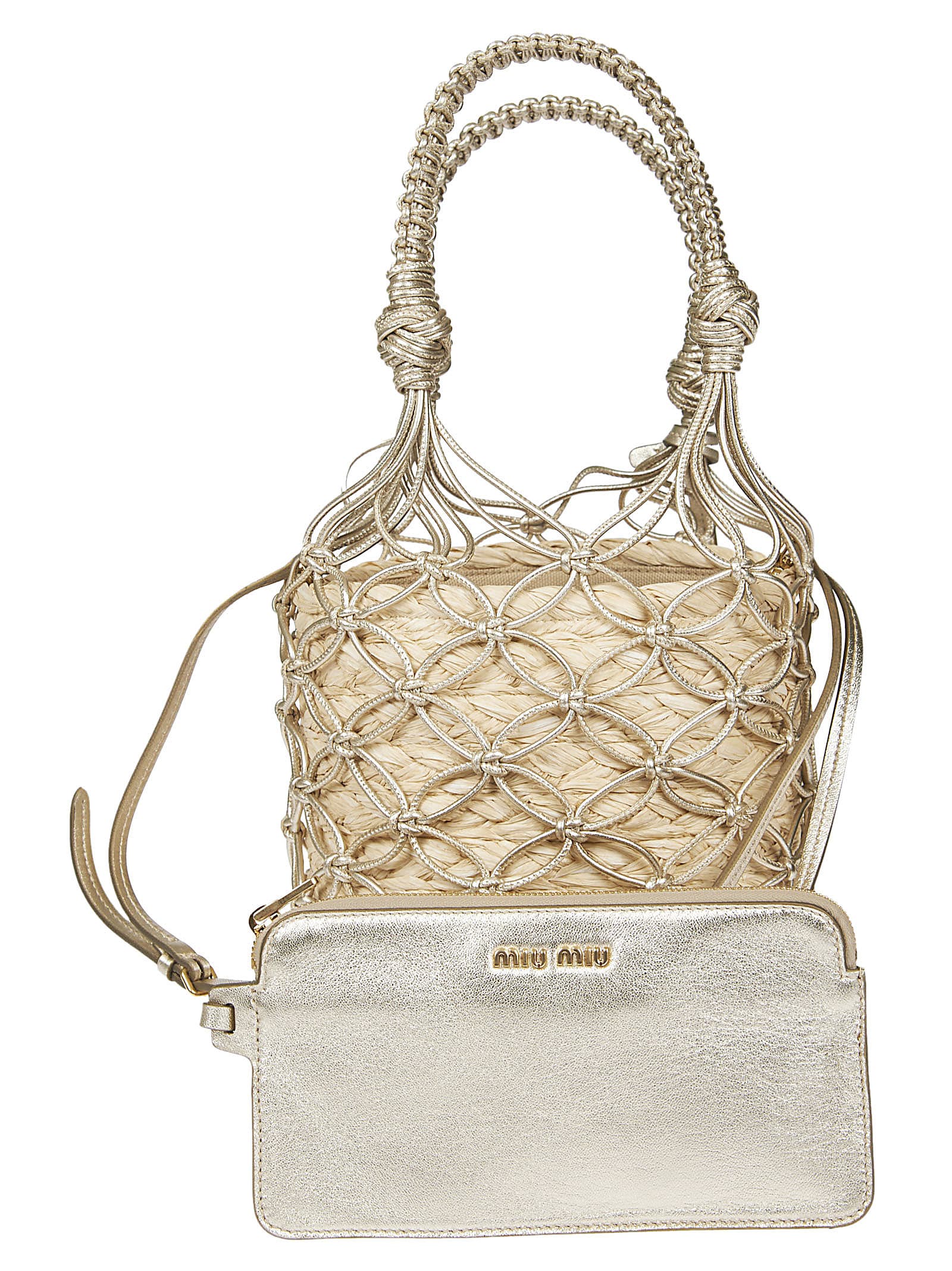 Outlet!【MIU MIU】 5BE062 ウーブン バケットバッグ Miu Miu Woven Bucket Bag | italist