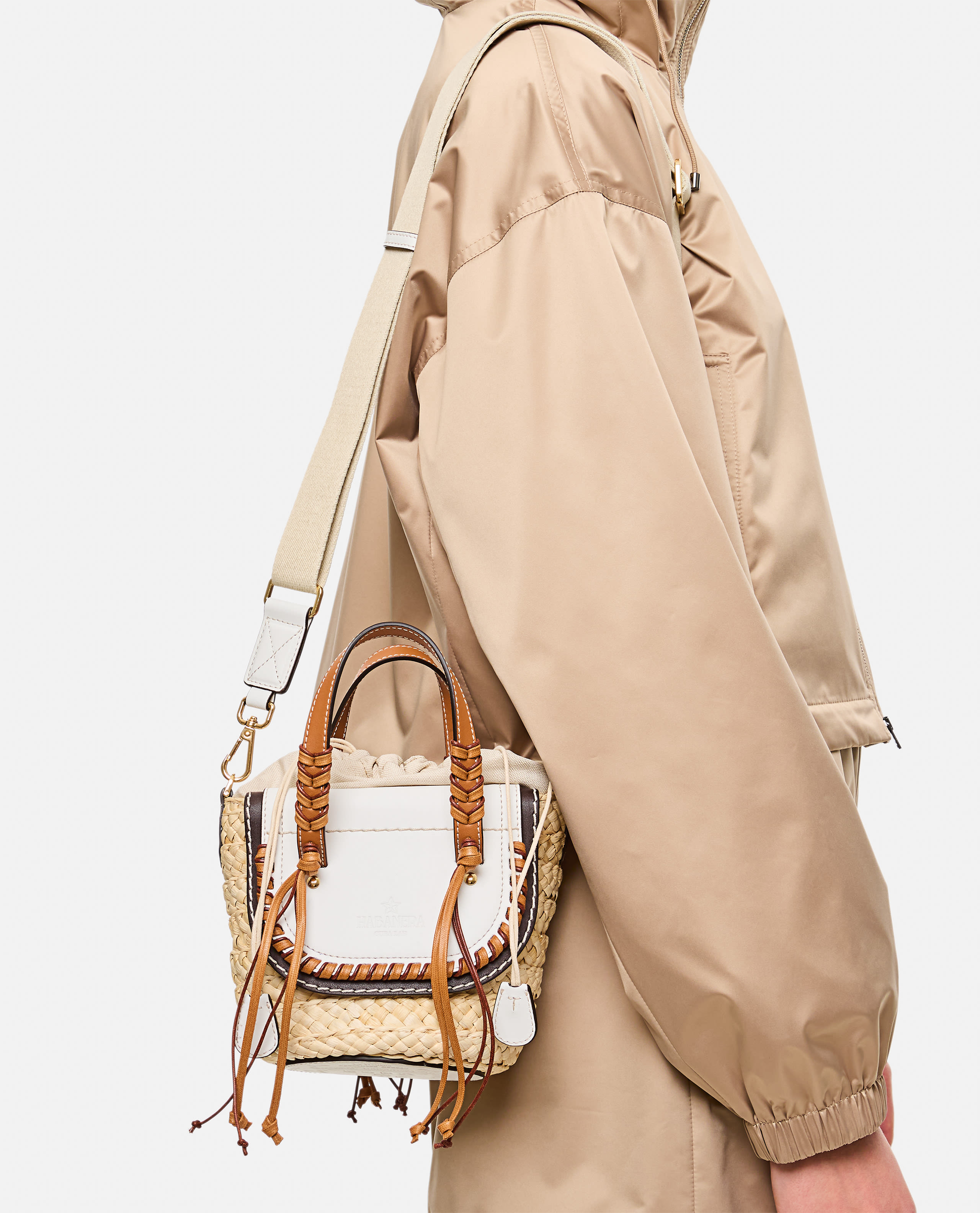 トートバッグ Cuba Lab Habanera Leather Handbag HABANERA STRAW AND LEATHER HANDBAG WITH APPLIED FRINGES for