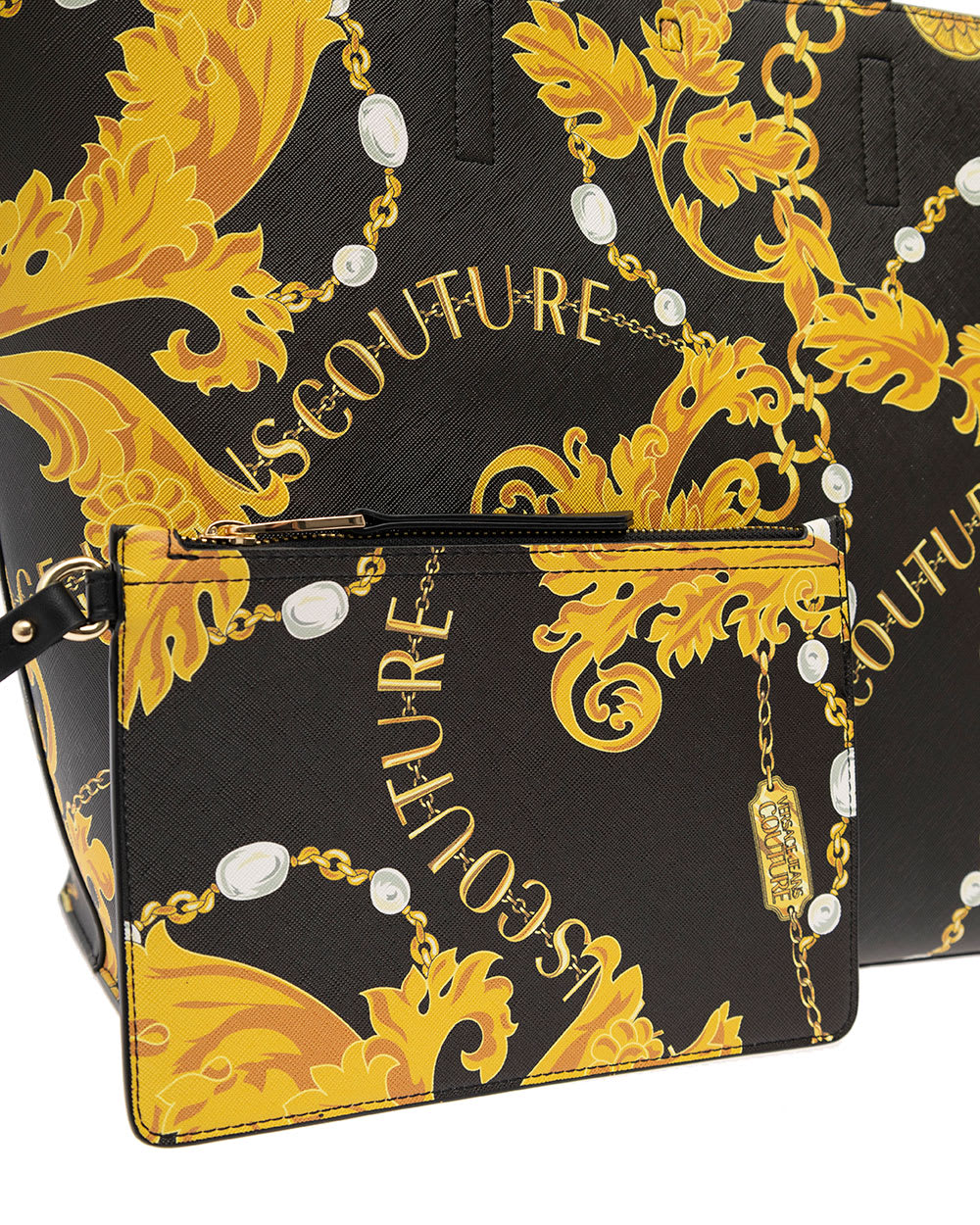 Versace Jeans Couture Black/Gold Floral Reversible Signature Shopper T