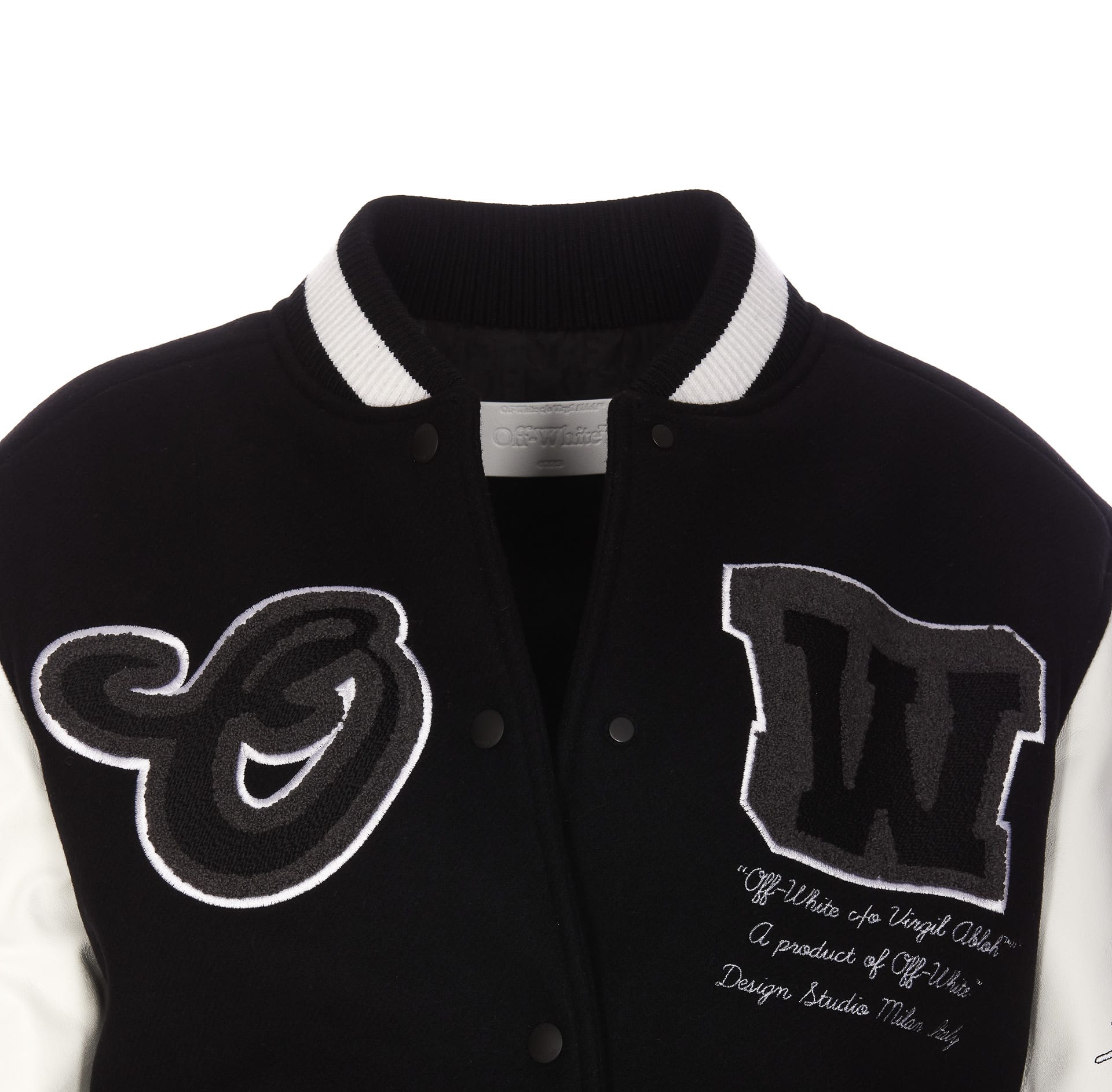 Off-White c/o Virgil Abloh Moon Leather Varsity Jacket in Black