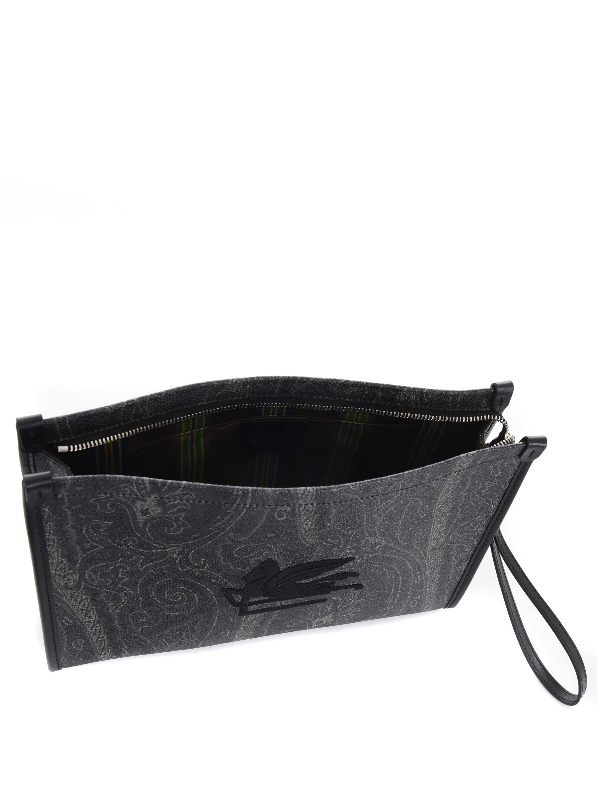 Etro Medium Black Paisley Pouch With Pegasus | italist
