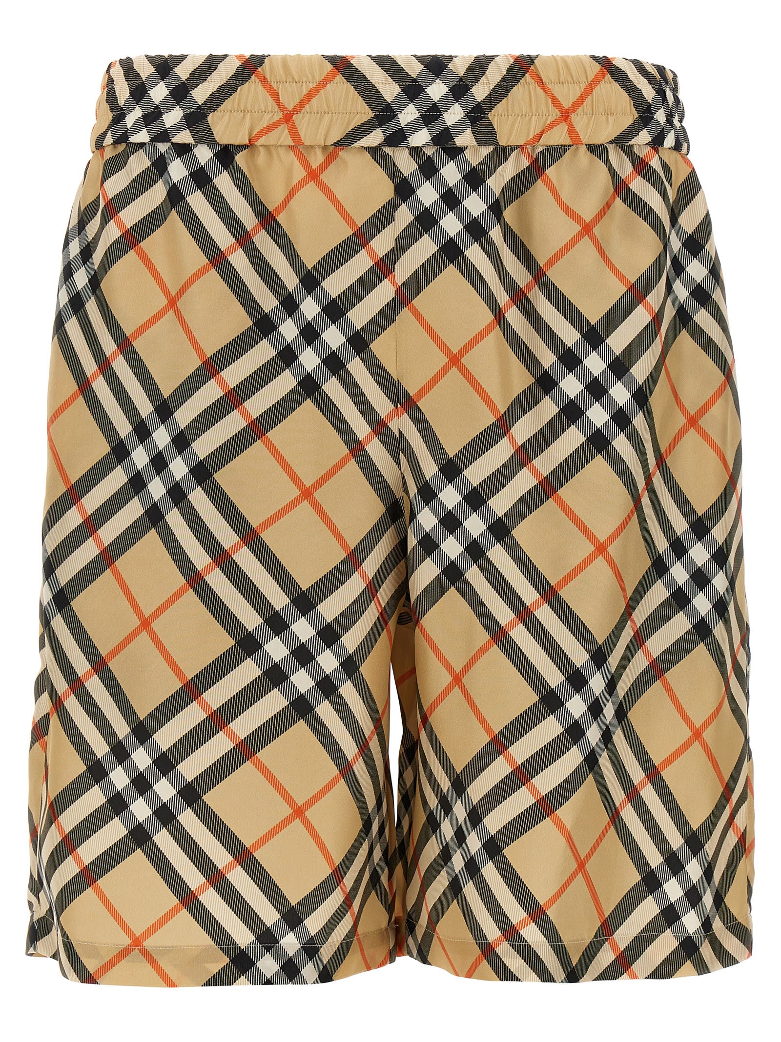 【関税込み】BURBERRY CHECK SILK BERMUDA SHORTS Burberry Check silk Bermuda shorts in beige - Burberry