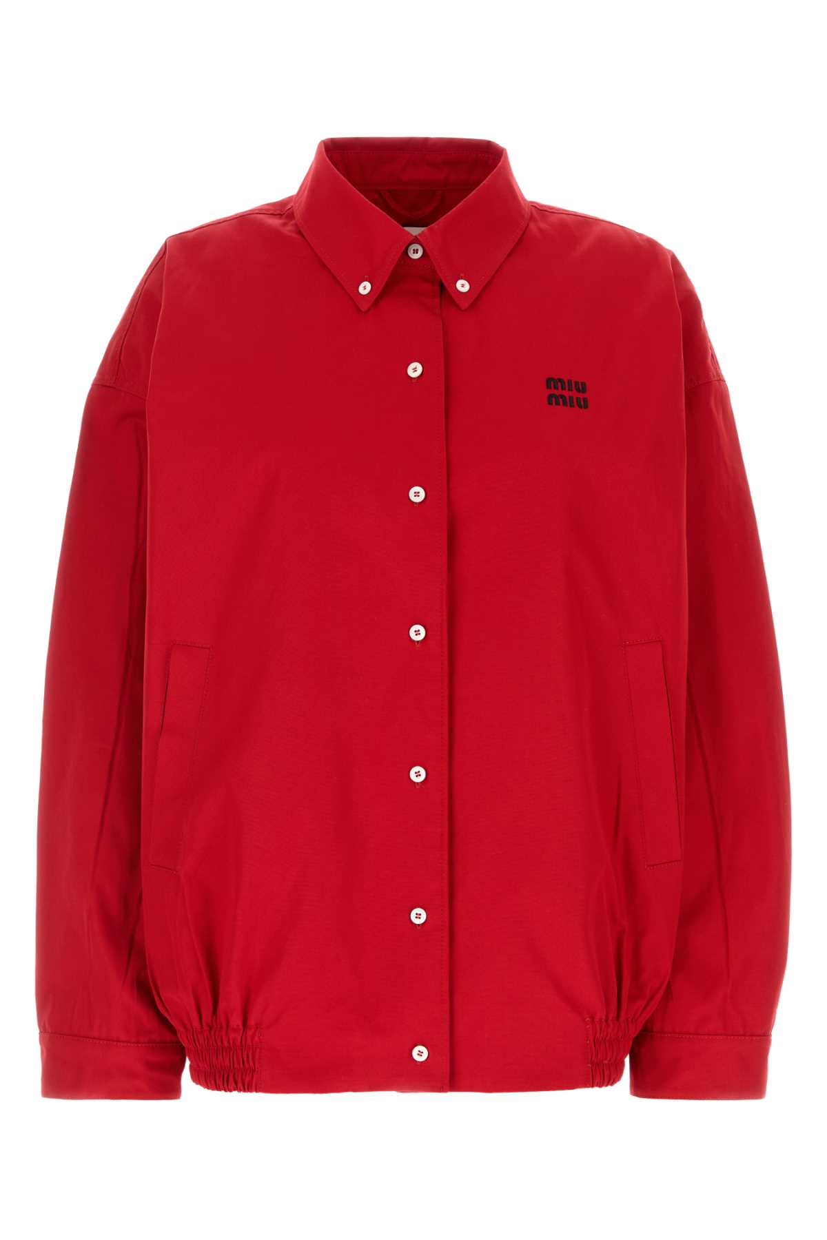 【関税&送料込】Miu Miu Red Poplin Jacket Miu Miu Poplin Bomber Jacket | Red | FARFETCH JO