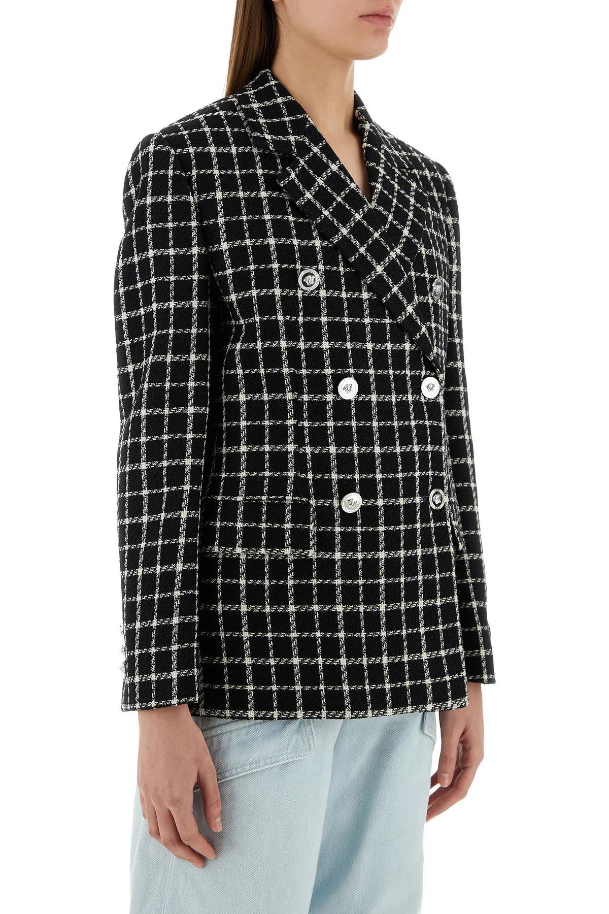 ジャケット VERSACE Embroidered tweed blazer (10135251A10442 2PL40) Versace Embroidered Tweed Blazer | italist