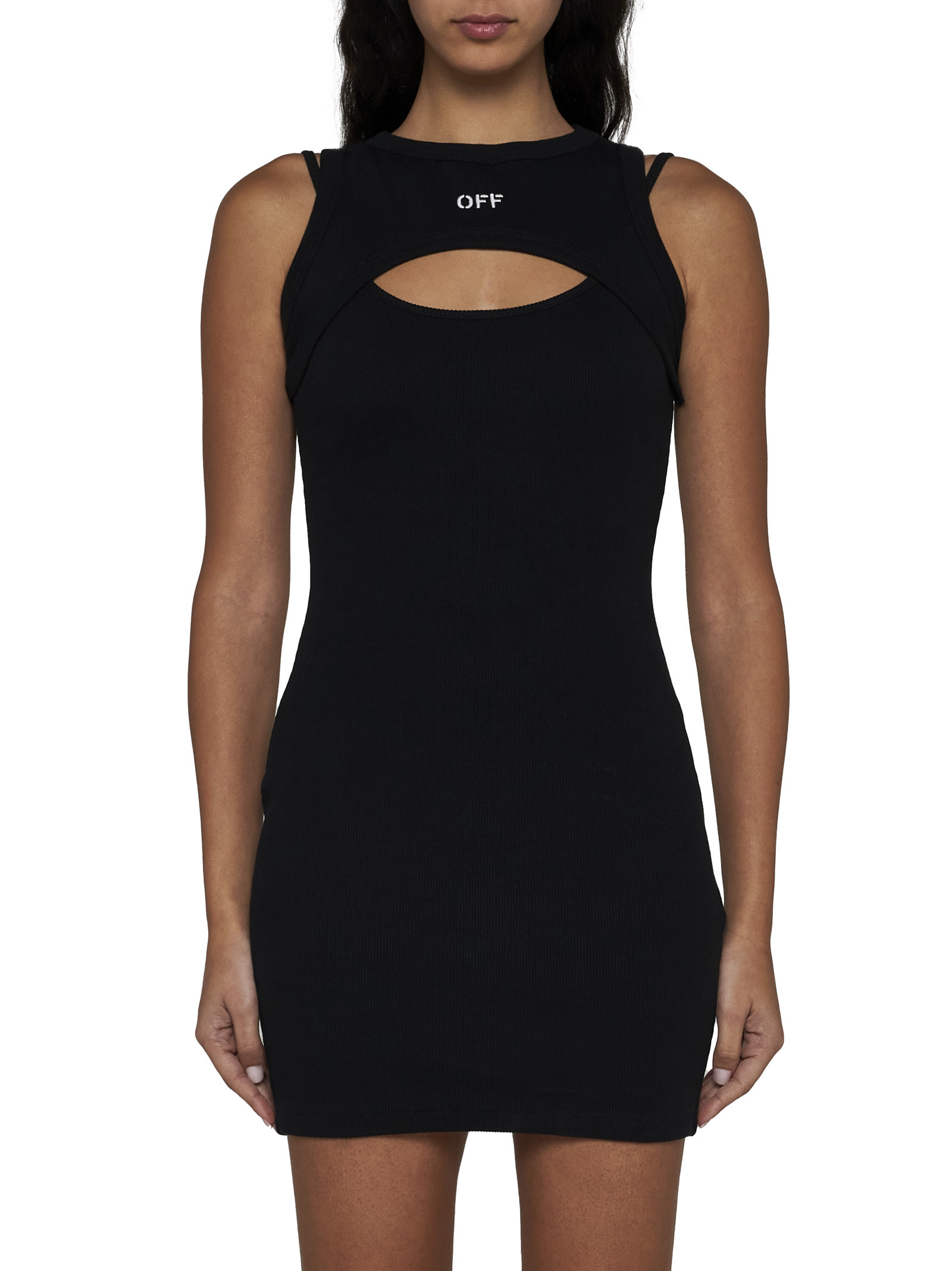 VIP【関税送料無料】希少 OFF-WHITE BLACK STRETCH DRESS Off-White Black Mini Dress With Logo | italist