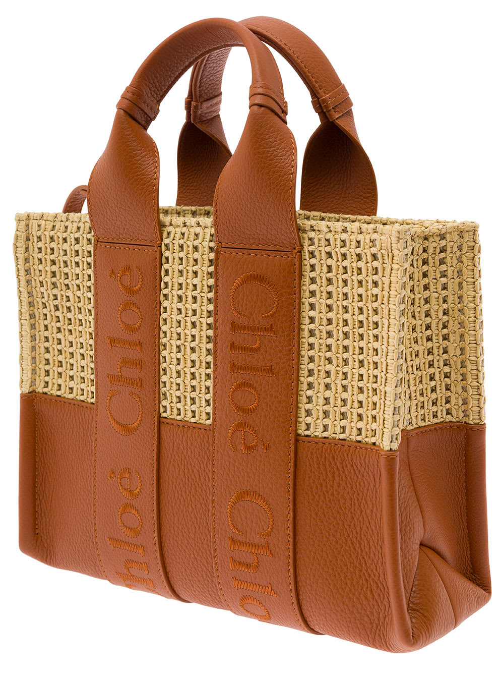 Chloé Woody Small Tote Bag In Leather And Raffia With