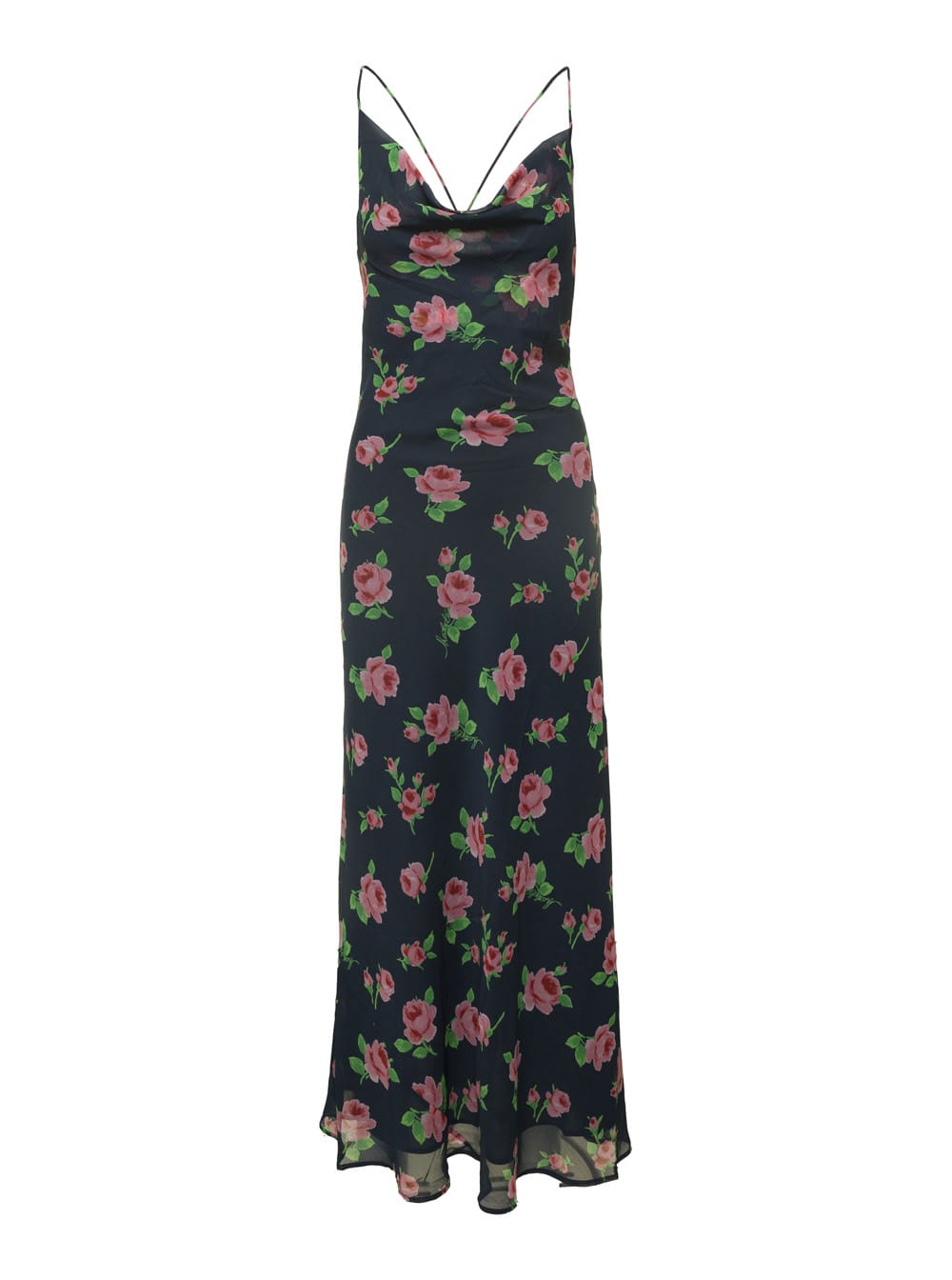 maxi dress with all-over rose print in recycled fabric