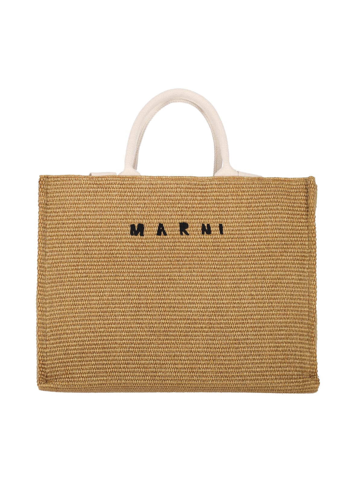【MARNI】LOGO CANVAS TOTE BAG Marni Logo leather-trimmed tote bag Marni