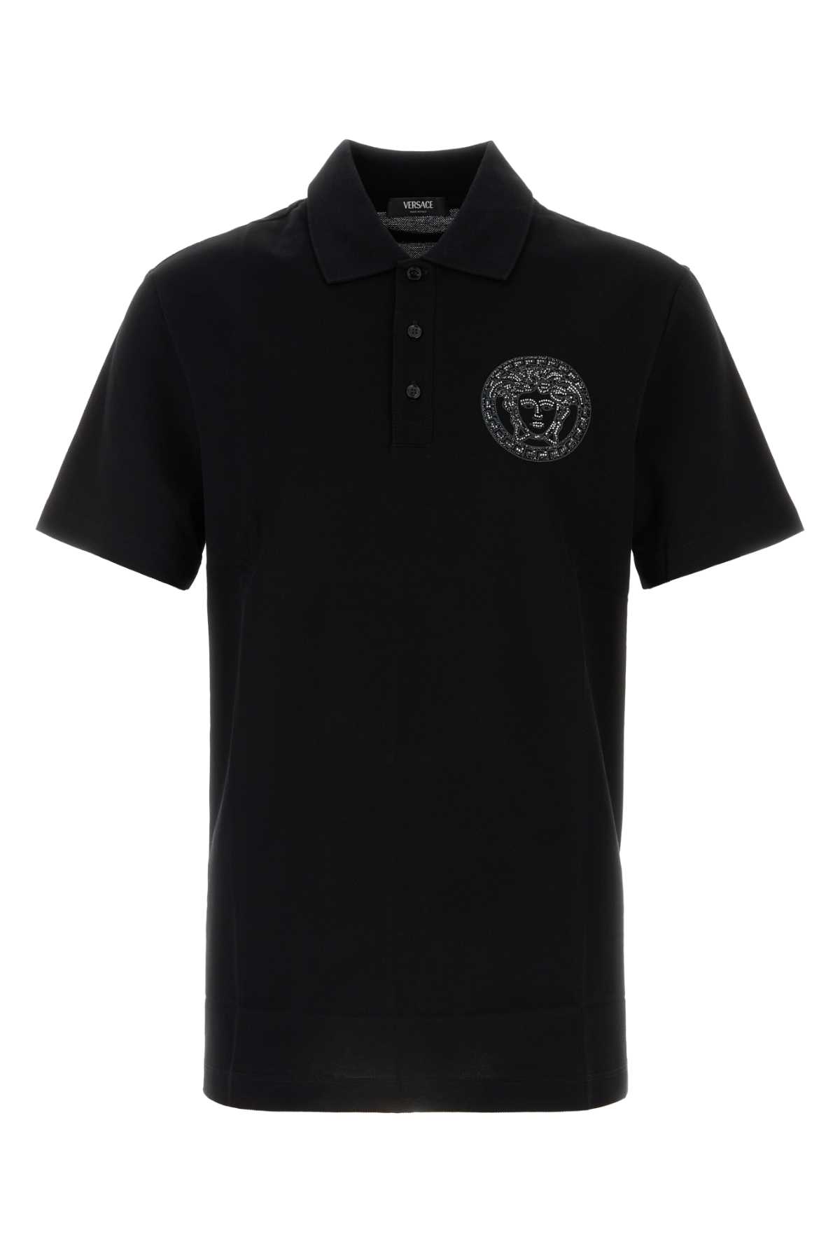 Tシャツ・カットソー VERSACE SS25 Black piquet polo shirt (10139061A12345 1B000) 1aa30e237160fbc89f898cdfd5f1bf