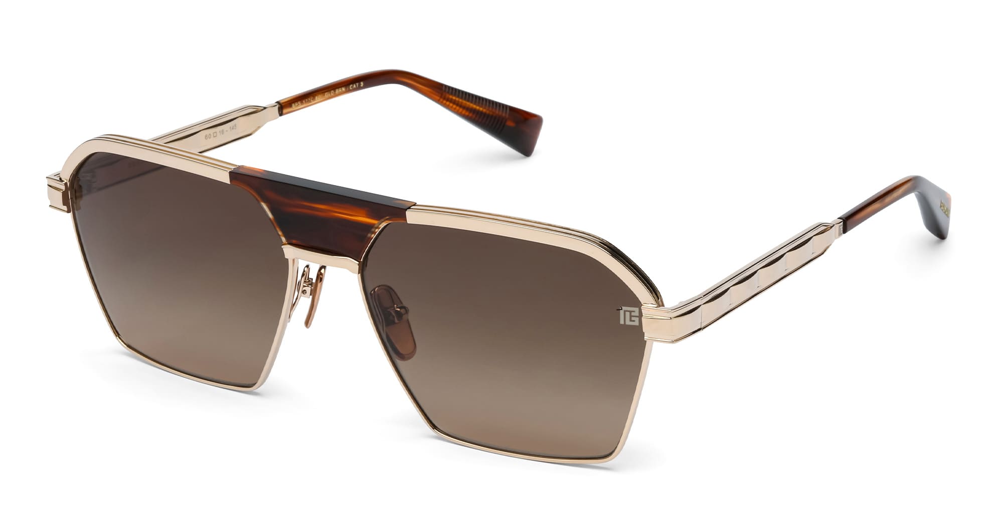 【送料&関税込】Balmain Sergeant - 12k Gold / Brown Swirl Su Balmain Sergeant - 12k Gold / Brown Swirl Sunglasses