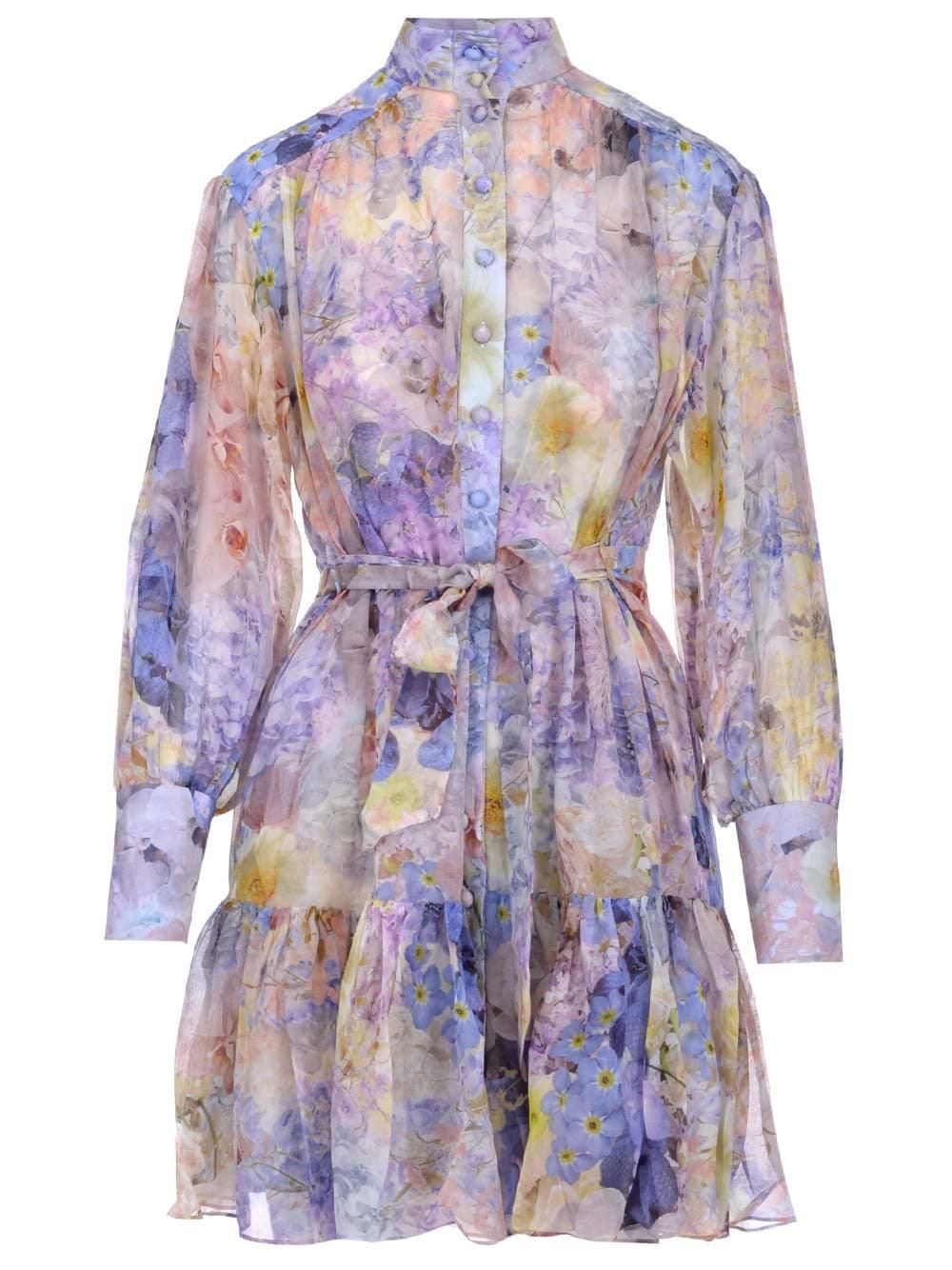 Zimmermann Lantern Floral-printed Pleated Mini Dress