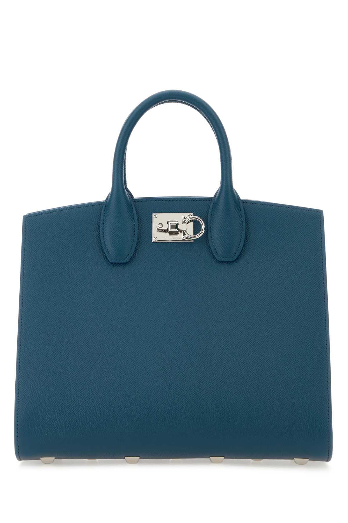 【送料&関税込】Ferragamo Teal Green Leather Medium Studio B Ferragamo Teal Green Leather Medium Studio Box Handbag
