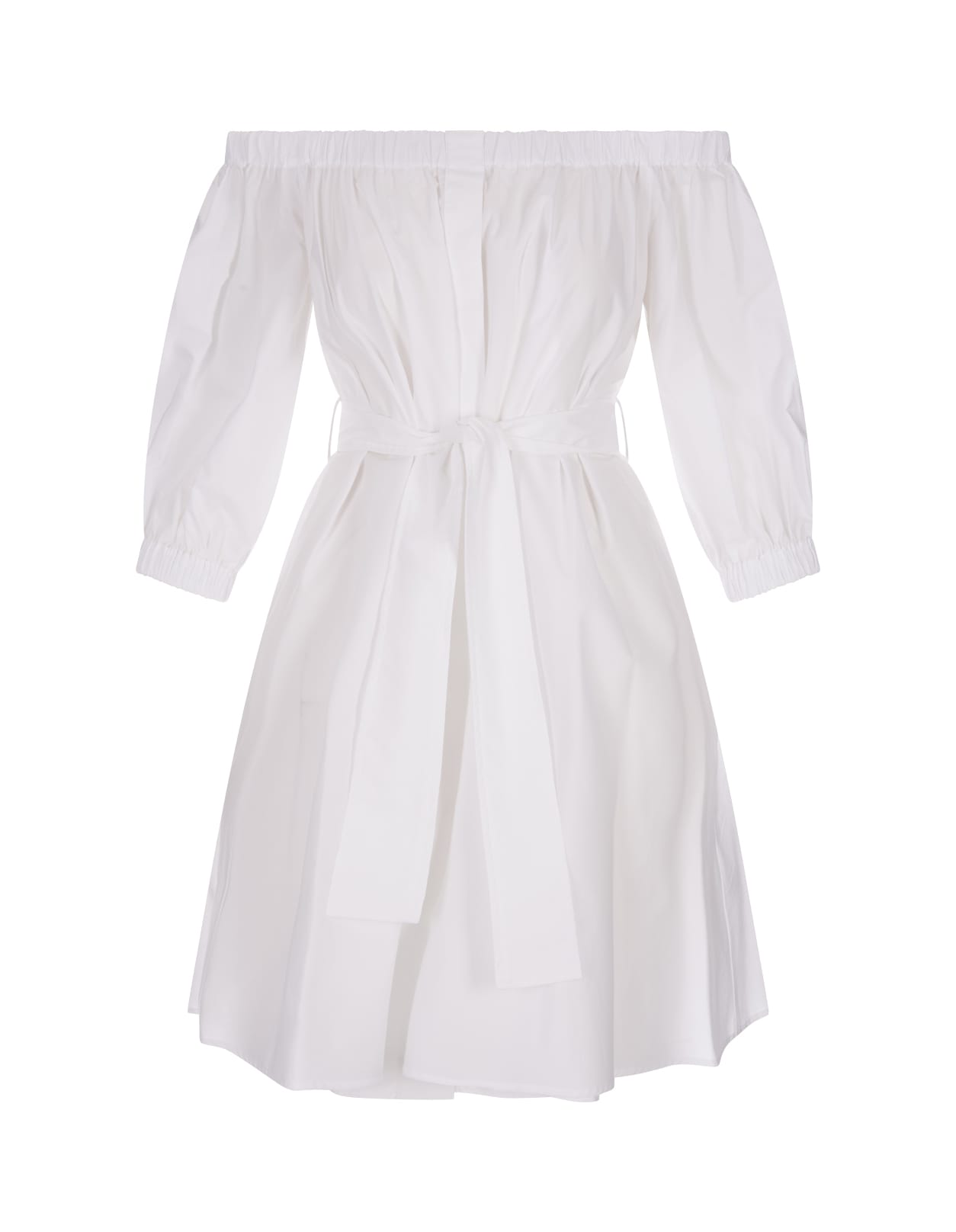 white mini dress with puff sleeves