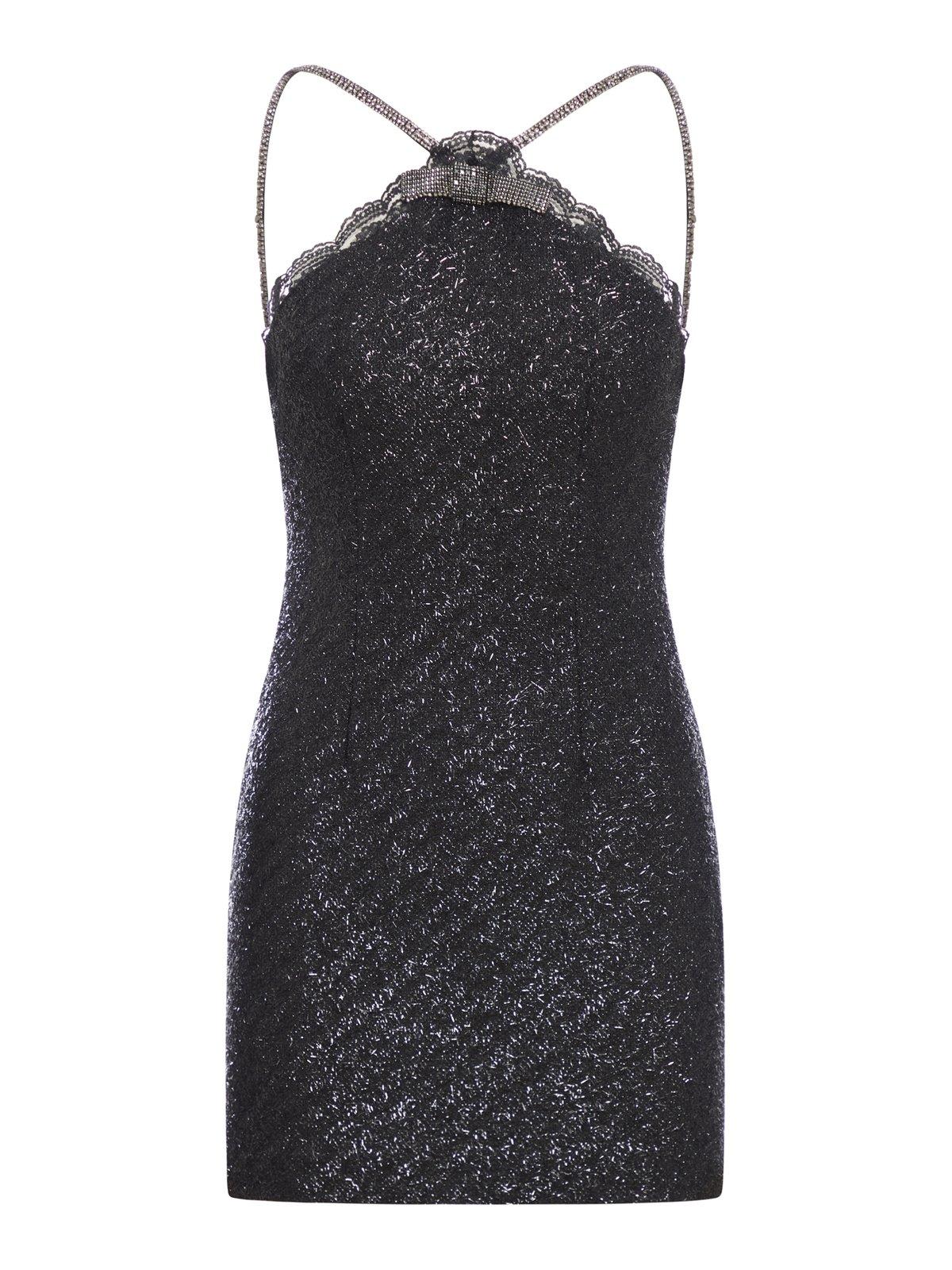 tinsel boucle halter mini dress