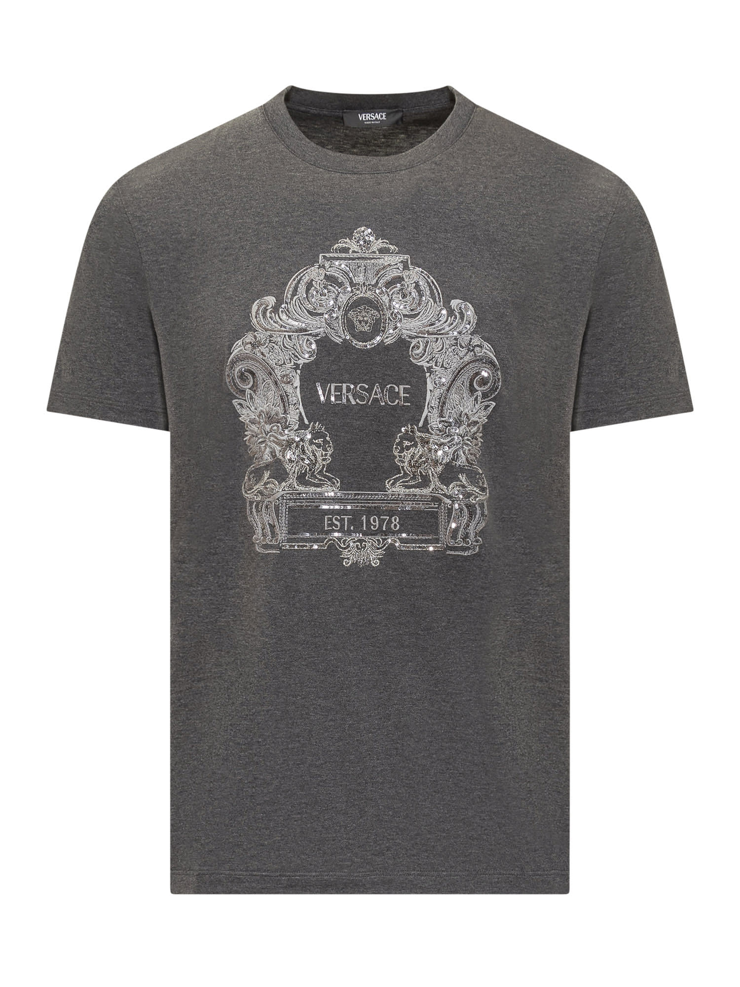 【関税&送料込み】Versace Versace Cartouche T-Shirt In Seq Versace Cartouche Sequins T-shirt | italist