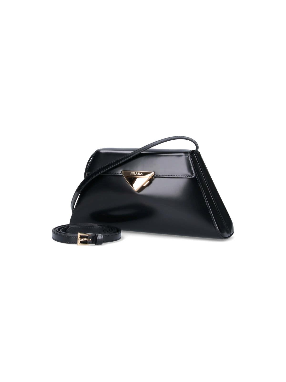 PRADA Vintage Leather Shoulder Bag 1999 FW Large Size Black