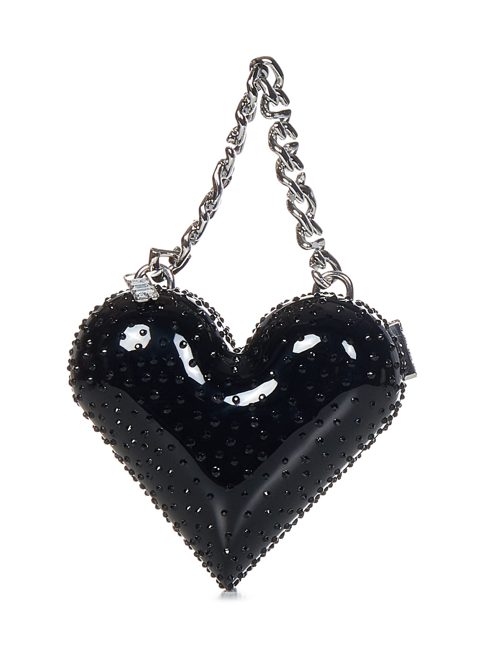 Sequin Heart Leather Purse in Black