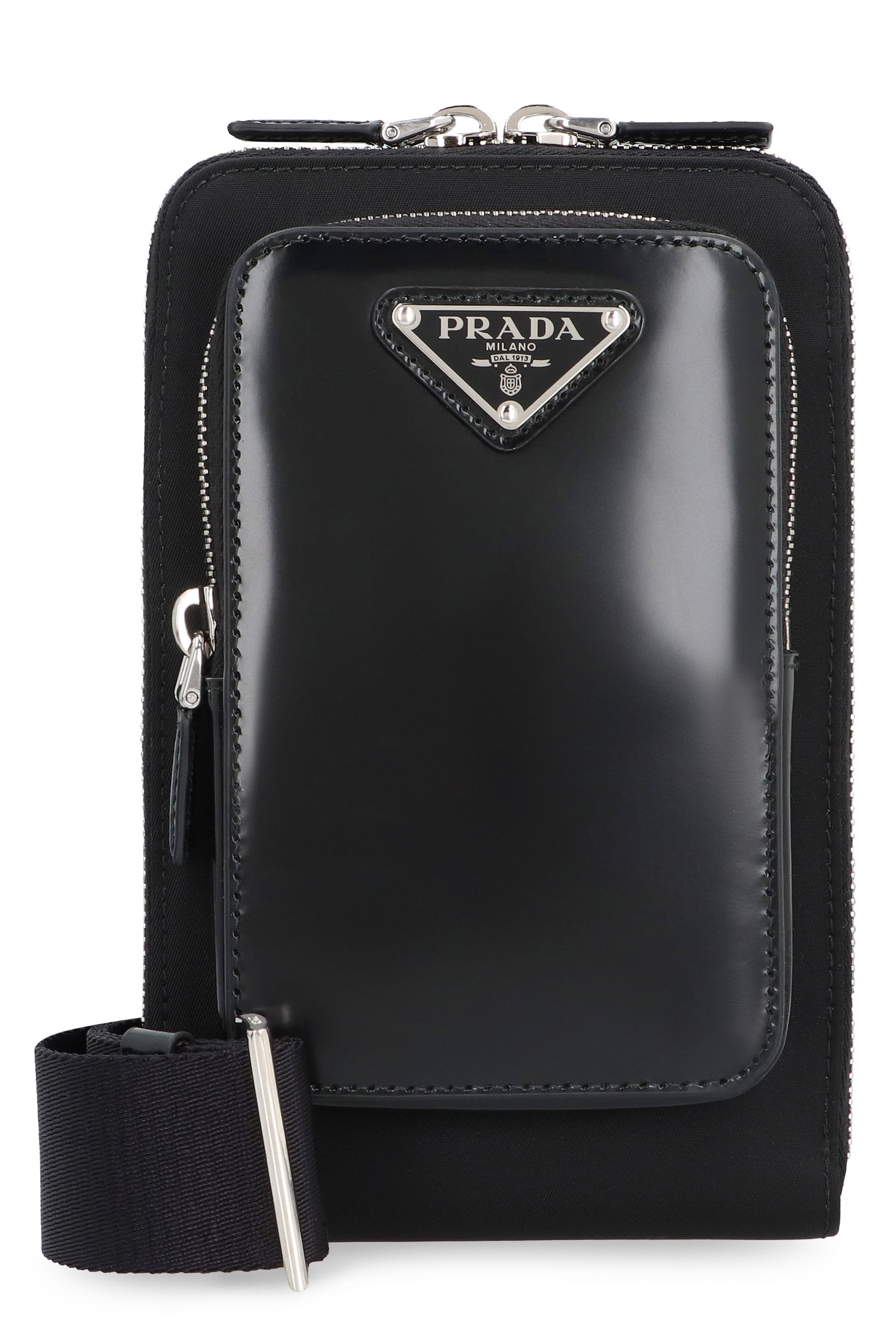 ◆大人気◆【PRADA】Re-Nylon x レザー スマートフォンケース Black Re-nylon And Saffiano Leather Smartphone Case | PRADA