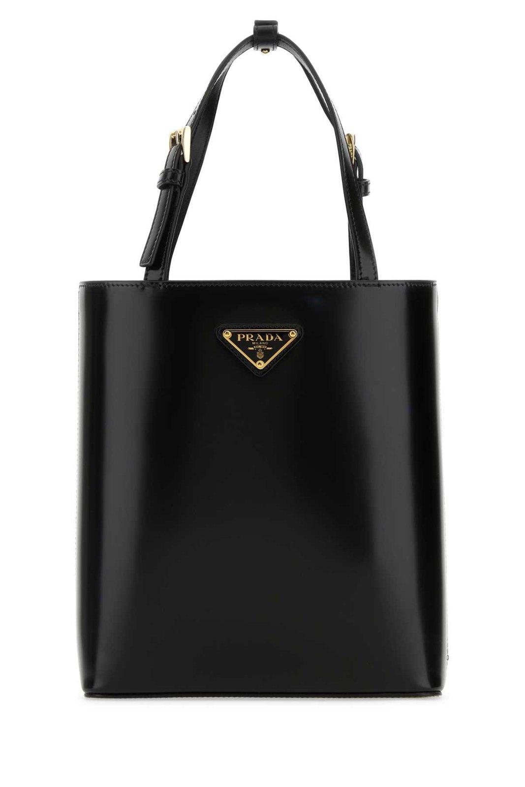 Prada Triangle Logo Plaque Cylinder Shaped Tote Bag