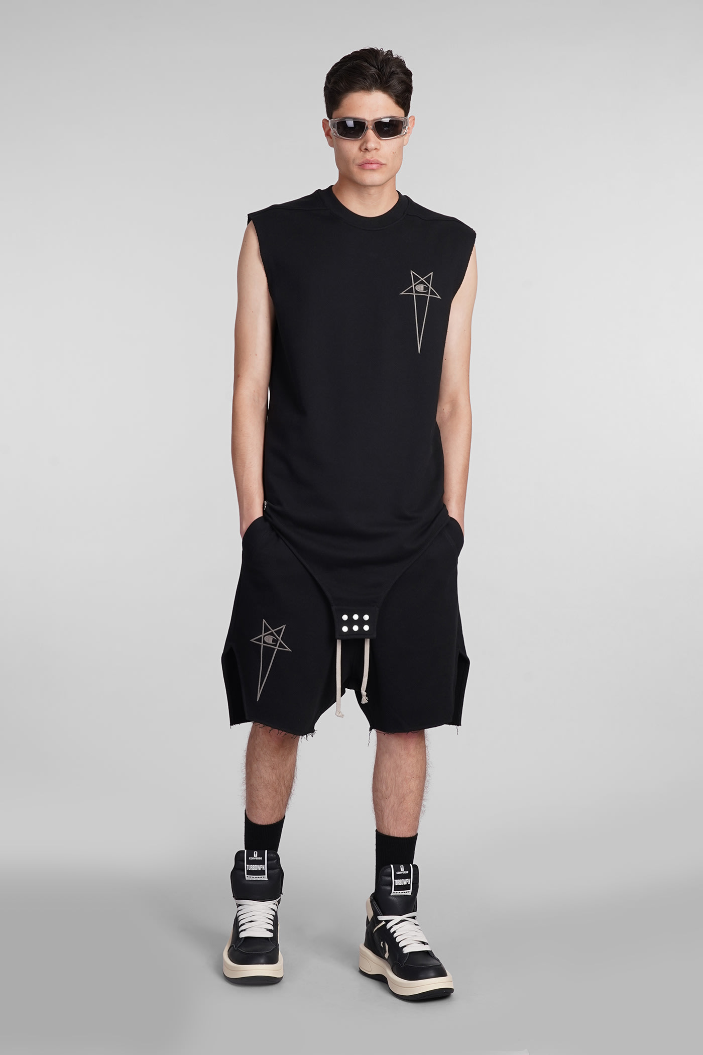 Rick Owens x Champion Beveled Pods Shorts In Black Cotton