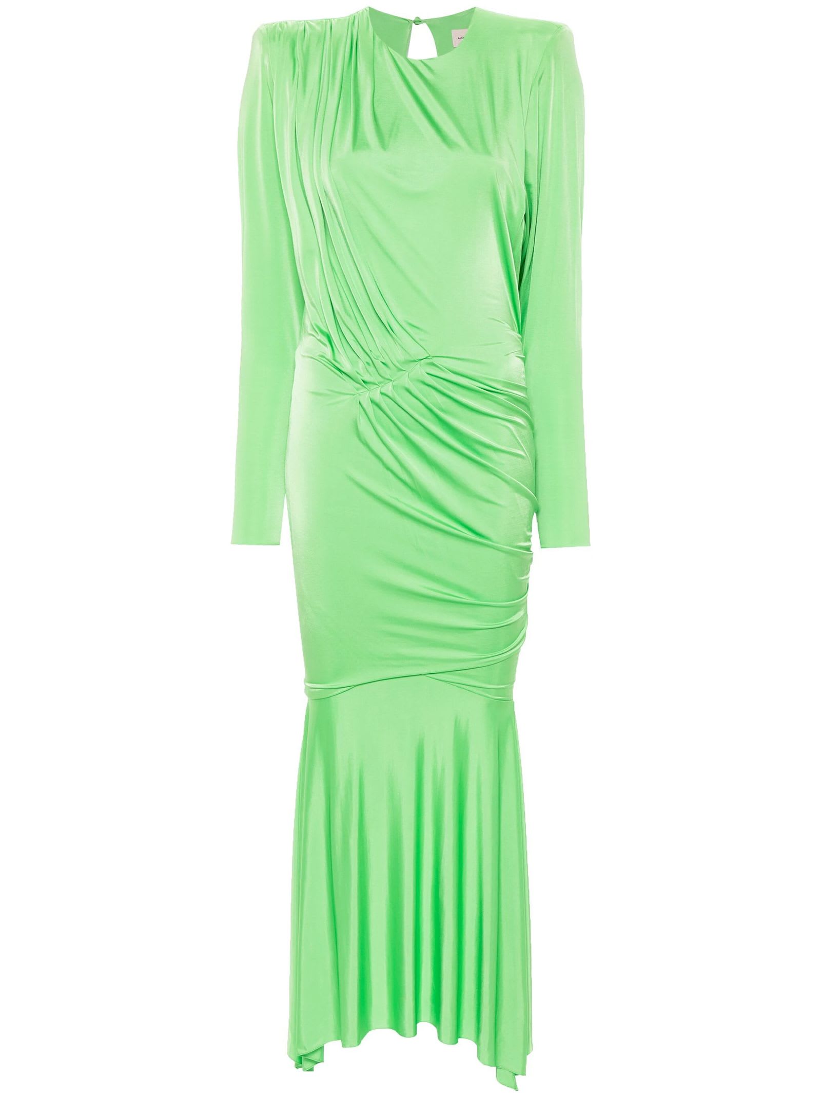 green stretch-design dress