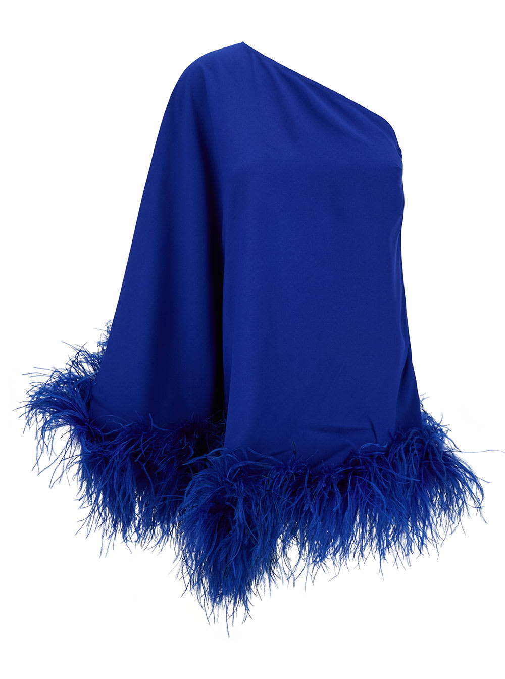 'ubud' mini blue one-shoulder dress with feather trim in acetate blend woman