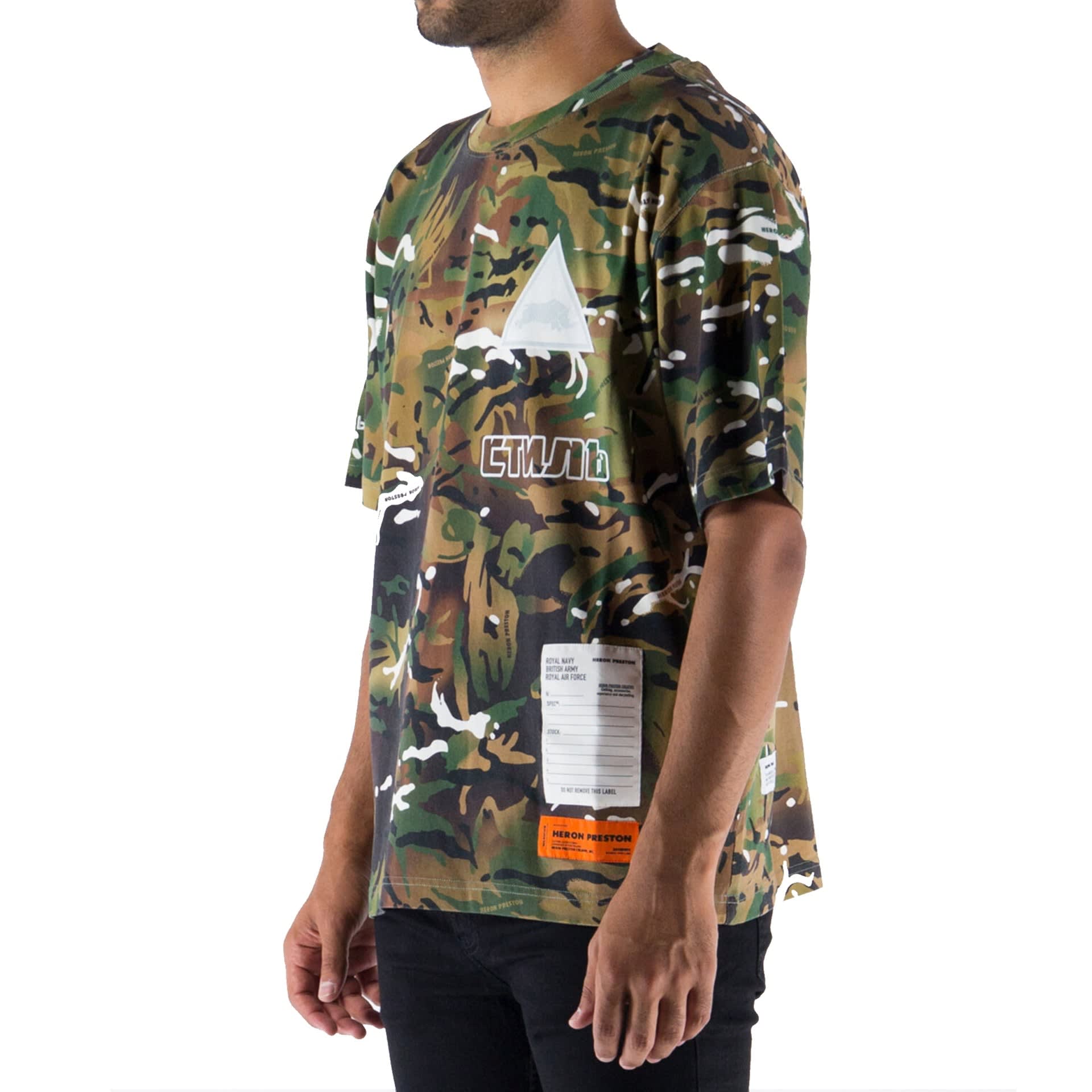 【関税込み】Heron Preston \"Camo Flaming\" t-shirt Heron Preston White and Blue Herons T-Shirt Heron Preston