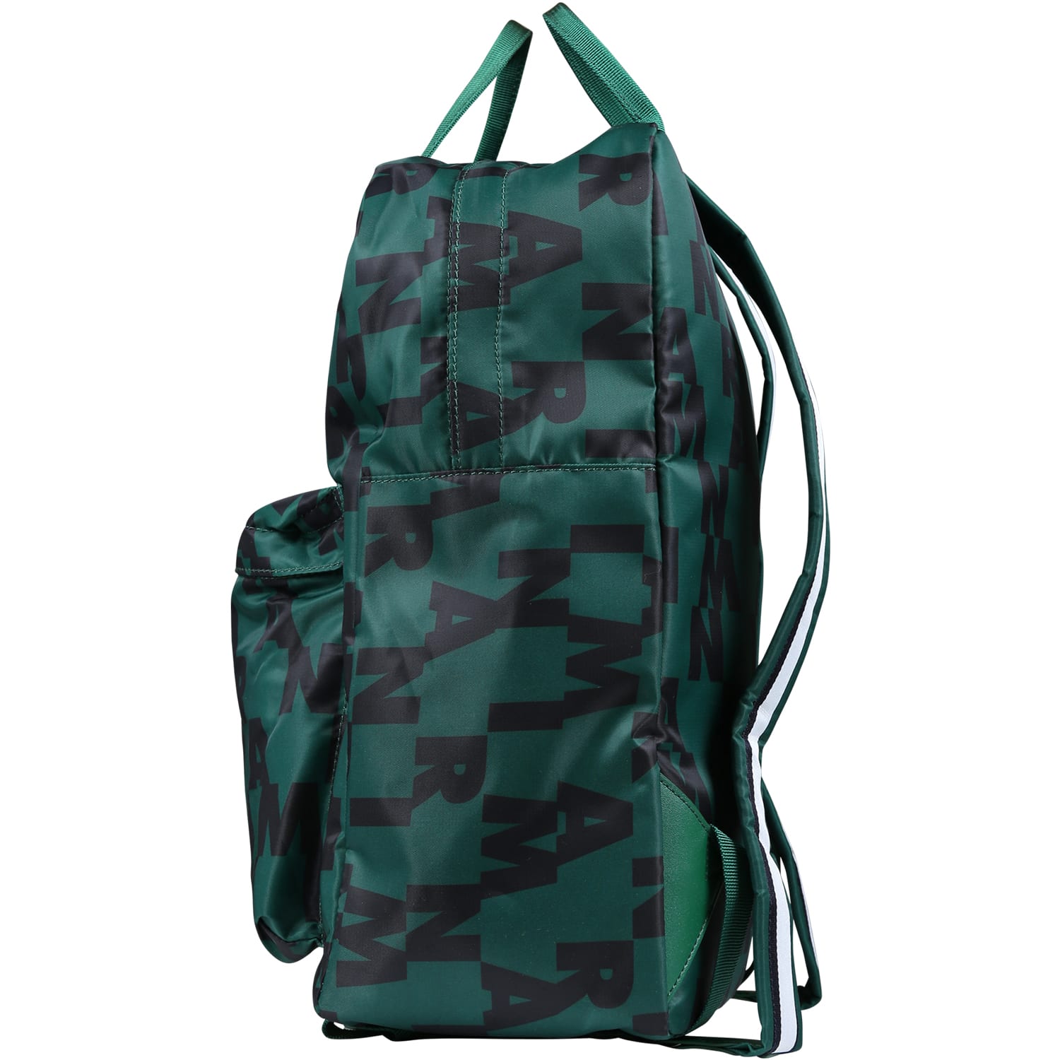 Green backpack with all-over Marni logo