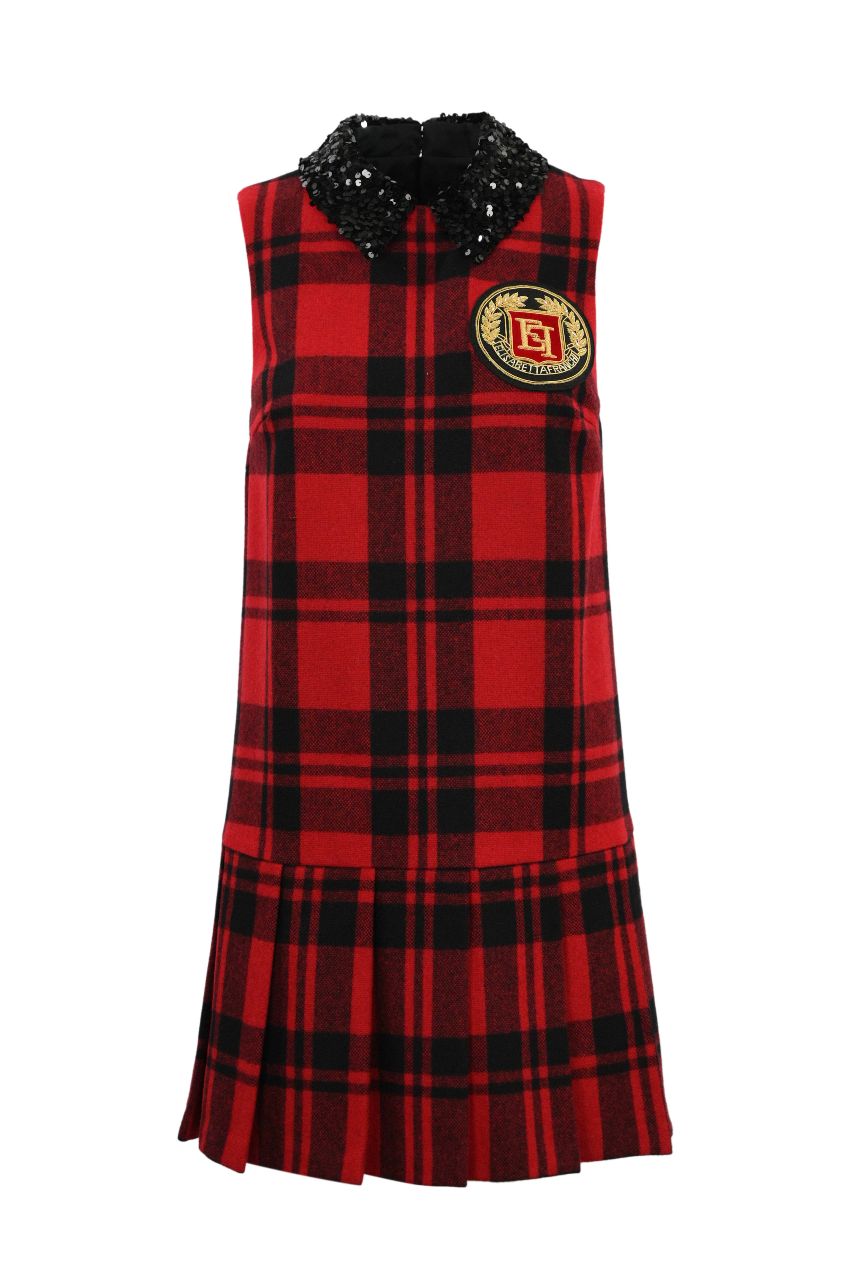 tartan wool dress with logo patch