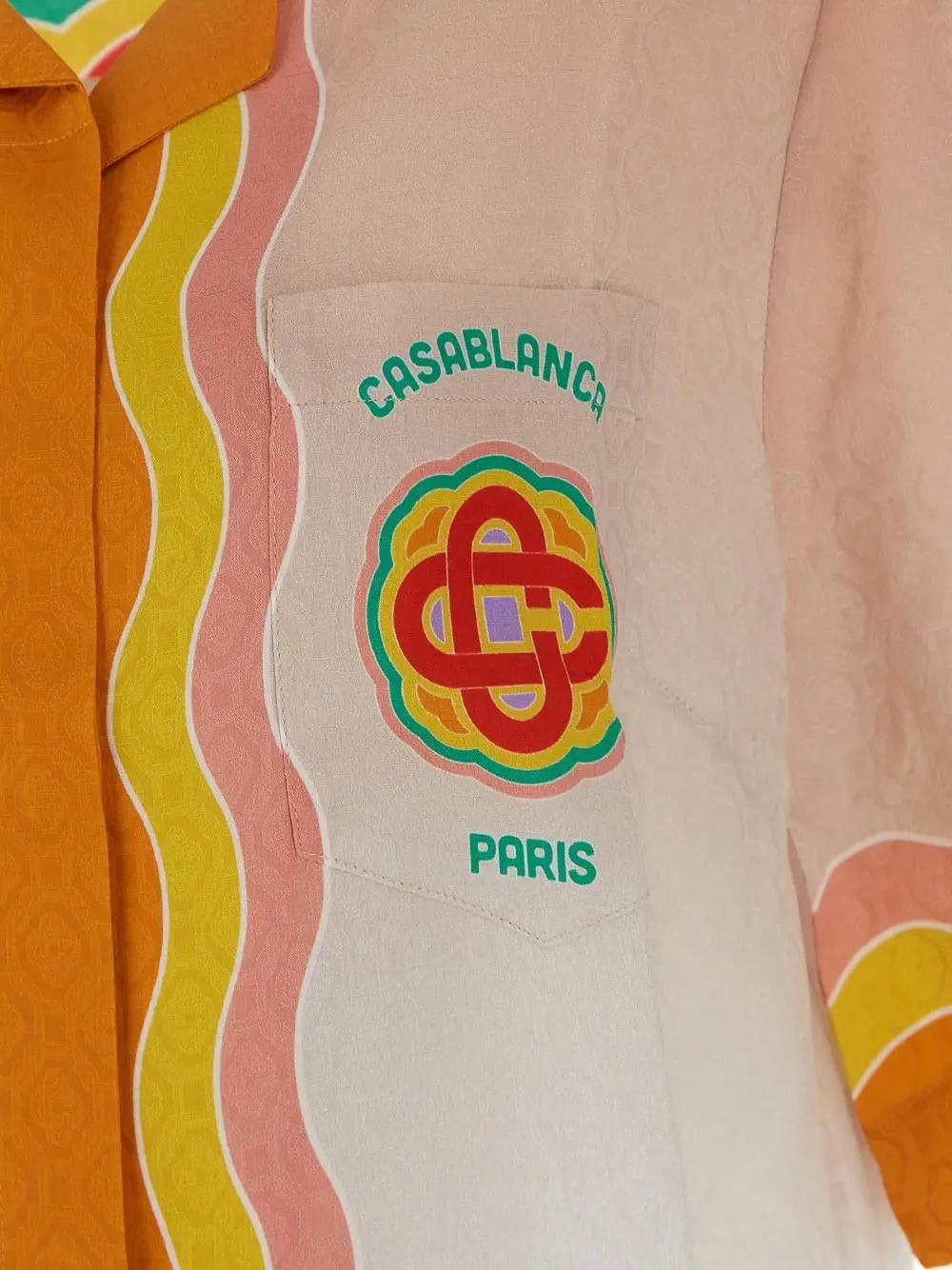 Casablanca Cuban Collar Short Sleeve Shirt in Rainbow Monogram