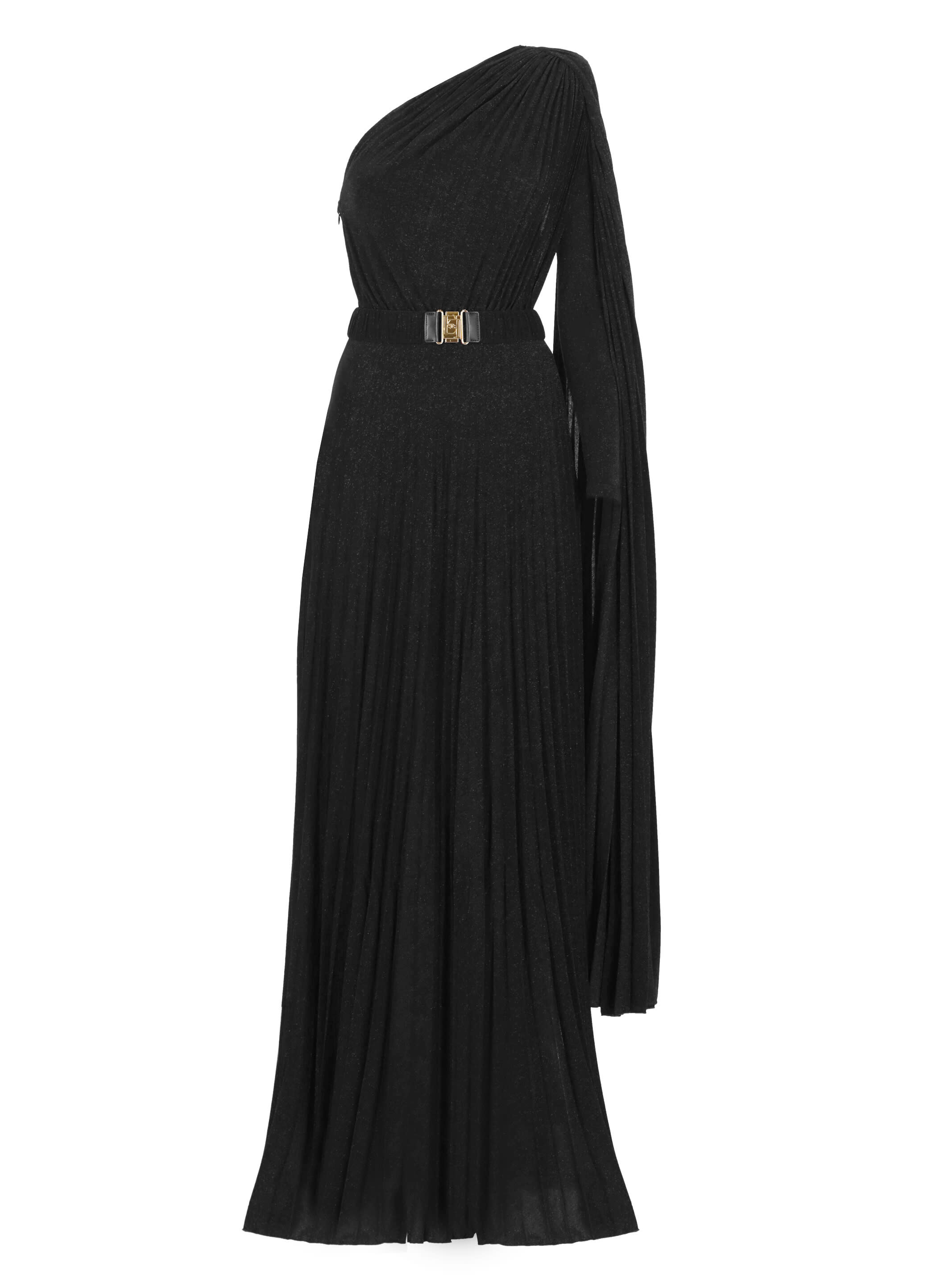 one-shoulder pleated red carpet dress