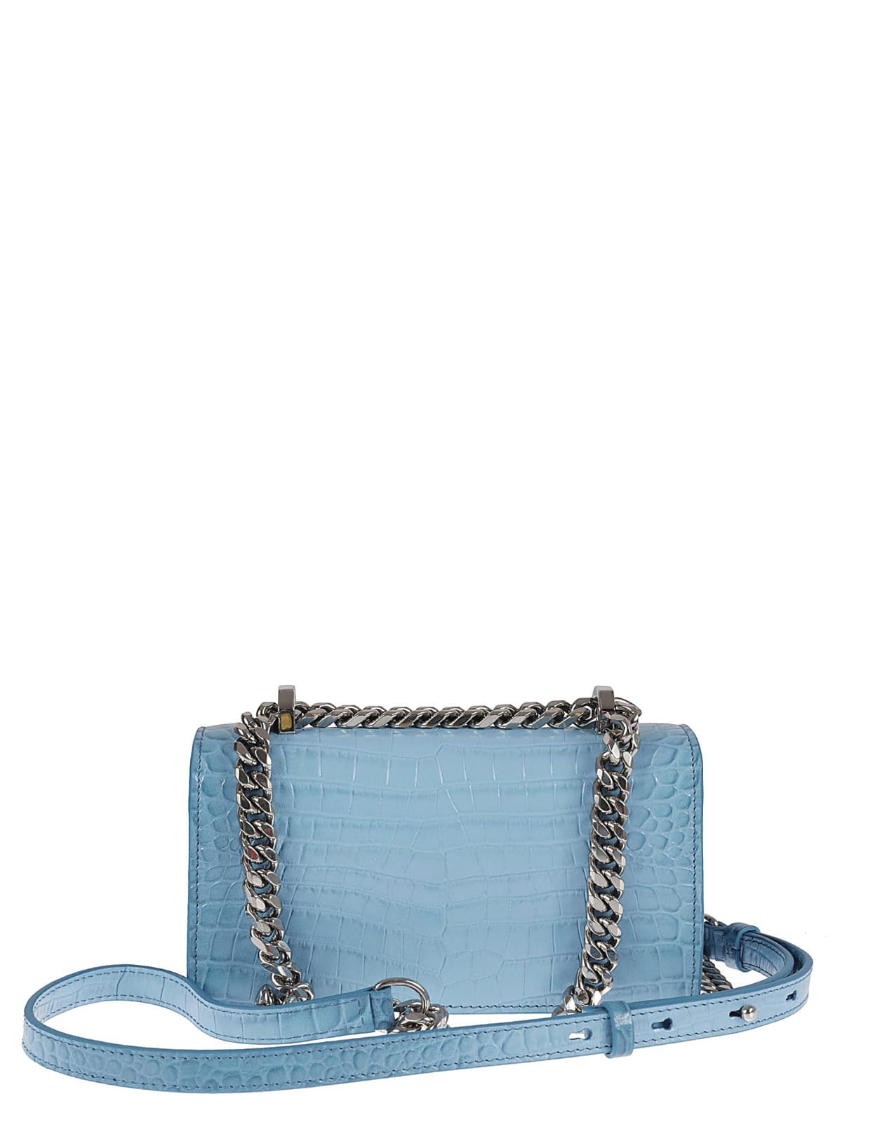 Alexander Mcqueen Women's Light Blue Mini Jeweled Satchel Bag | SS23 | Calf Leather