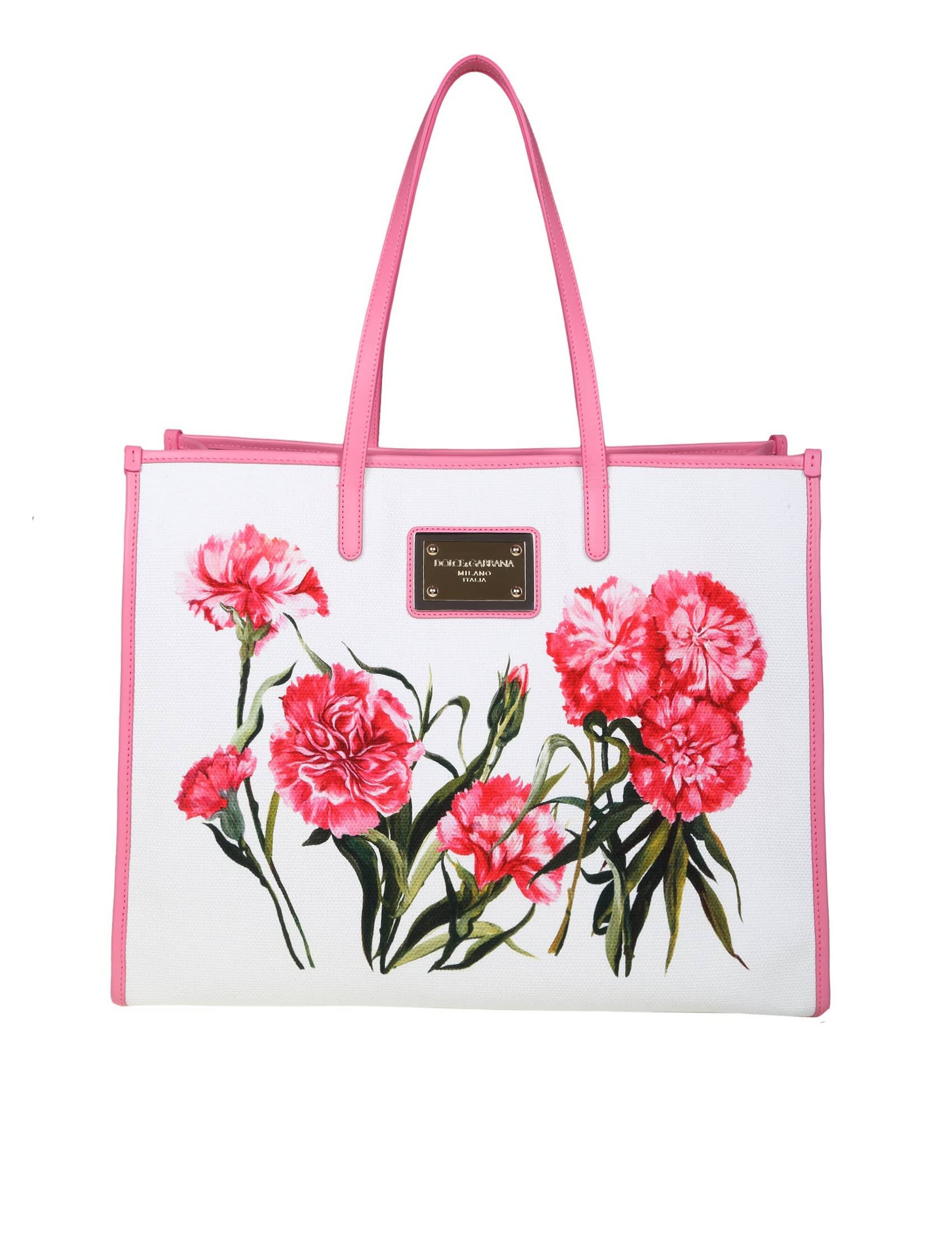 トートバッグ DOLCE & GABBANA FLORAL PRINT CANVAS LARGE SHOPPING BAG Canvas handbag with floral print in Print for Girls