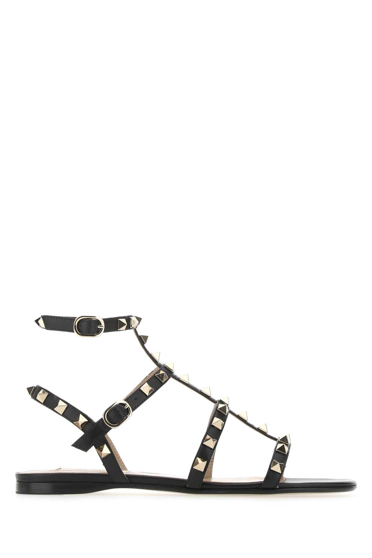 サンダル・ミュール VALENTINO Black leather Rockstud thong sandals Valentino Garavani Black Leather Rockstud Thong Sandals