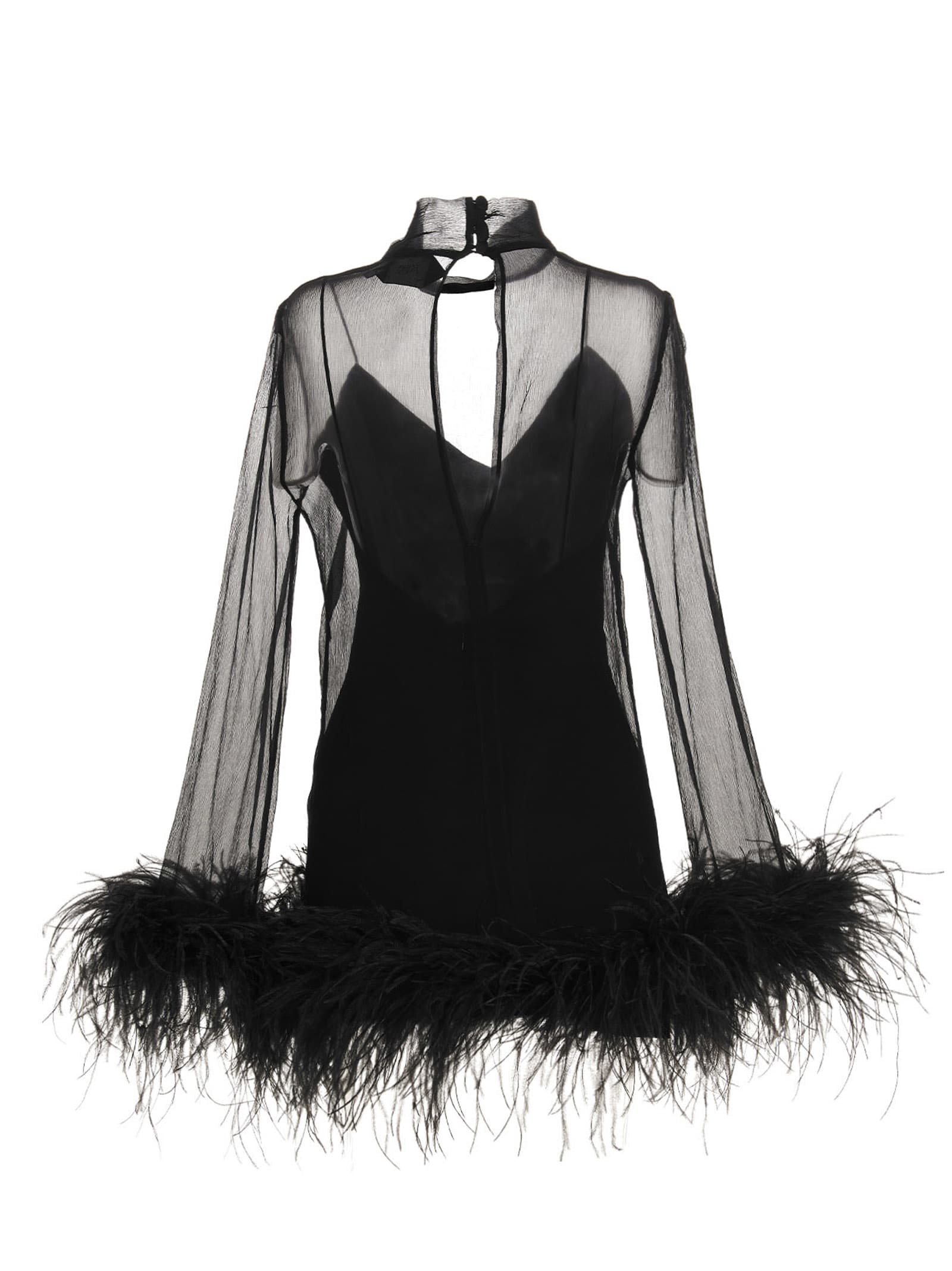 Taller Marmo Ostrich Feather Gina Midi Dress in Black