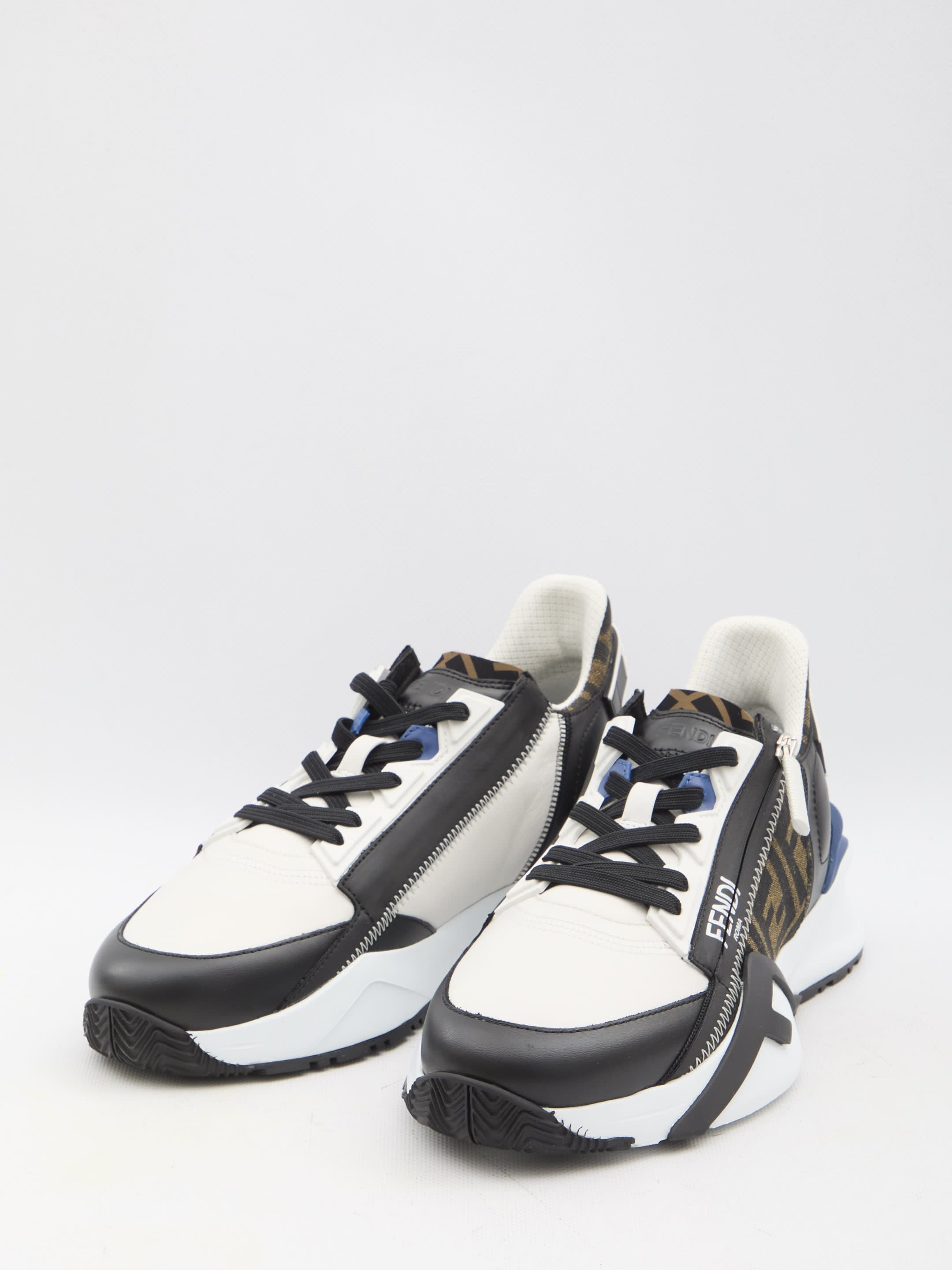 スニーカー FENDI IVORY LEATHER AND JACQUARD FENDI FLOW SNEAKERS Fendi Flow Sneakers Leather White | Fendi