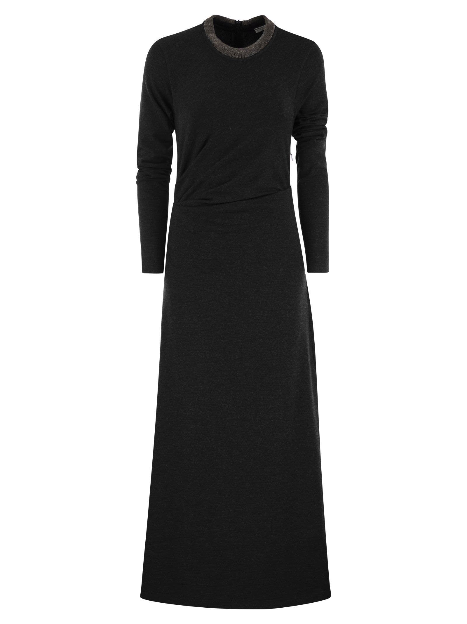 draped dress in stretch virgin wool jersey with precious collar