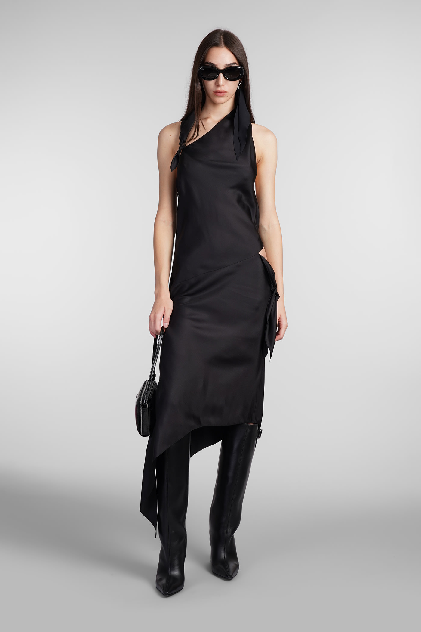 ワンピース COURREGES Woman Dress Black 424CRO526PL0159 9999 Courrèges embroidered-logo Asymmetric Short Dress | Black